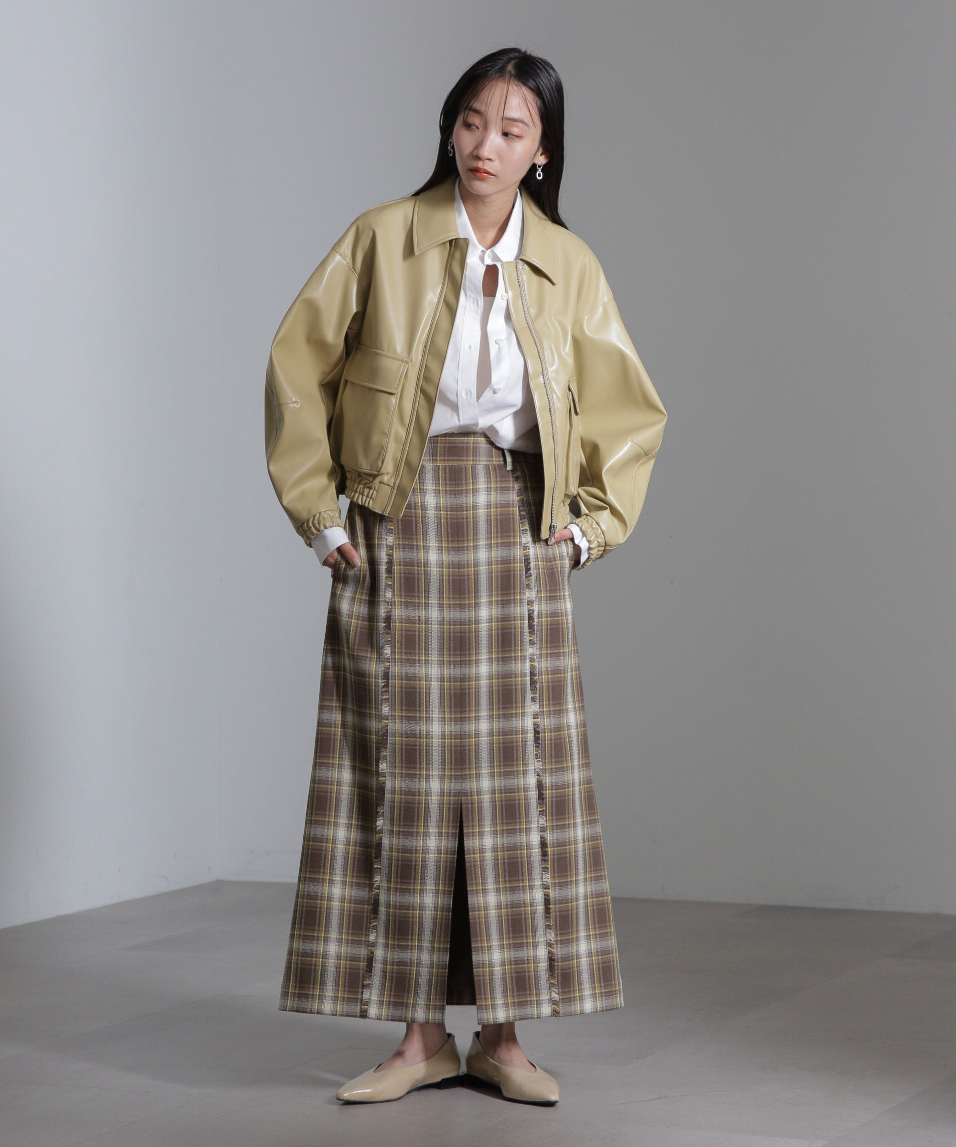 nano･universe「チェックスリットロングスカート」|スカート|