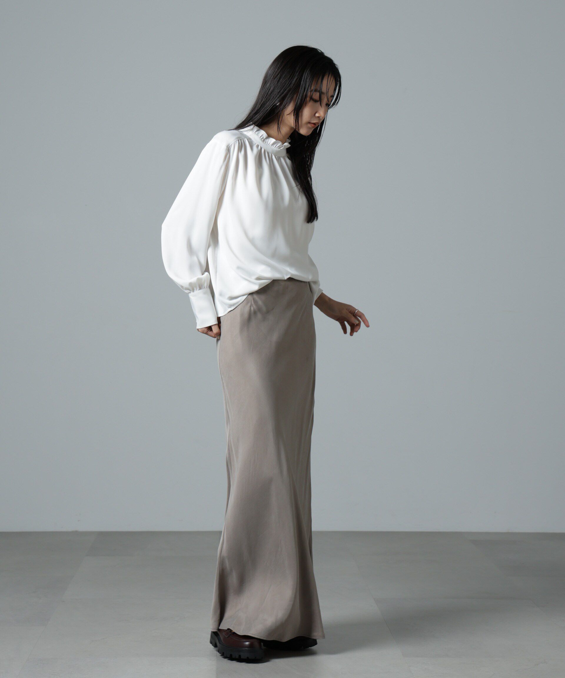 nano･universe「2wayスタンドカラーギャザーブラウス」|シャツ・ブラウス|