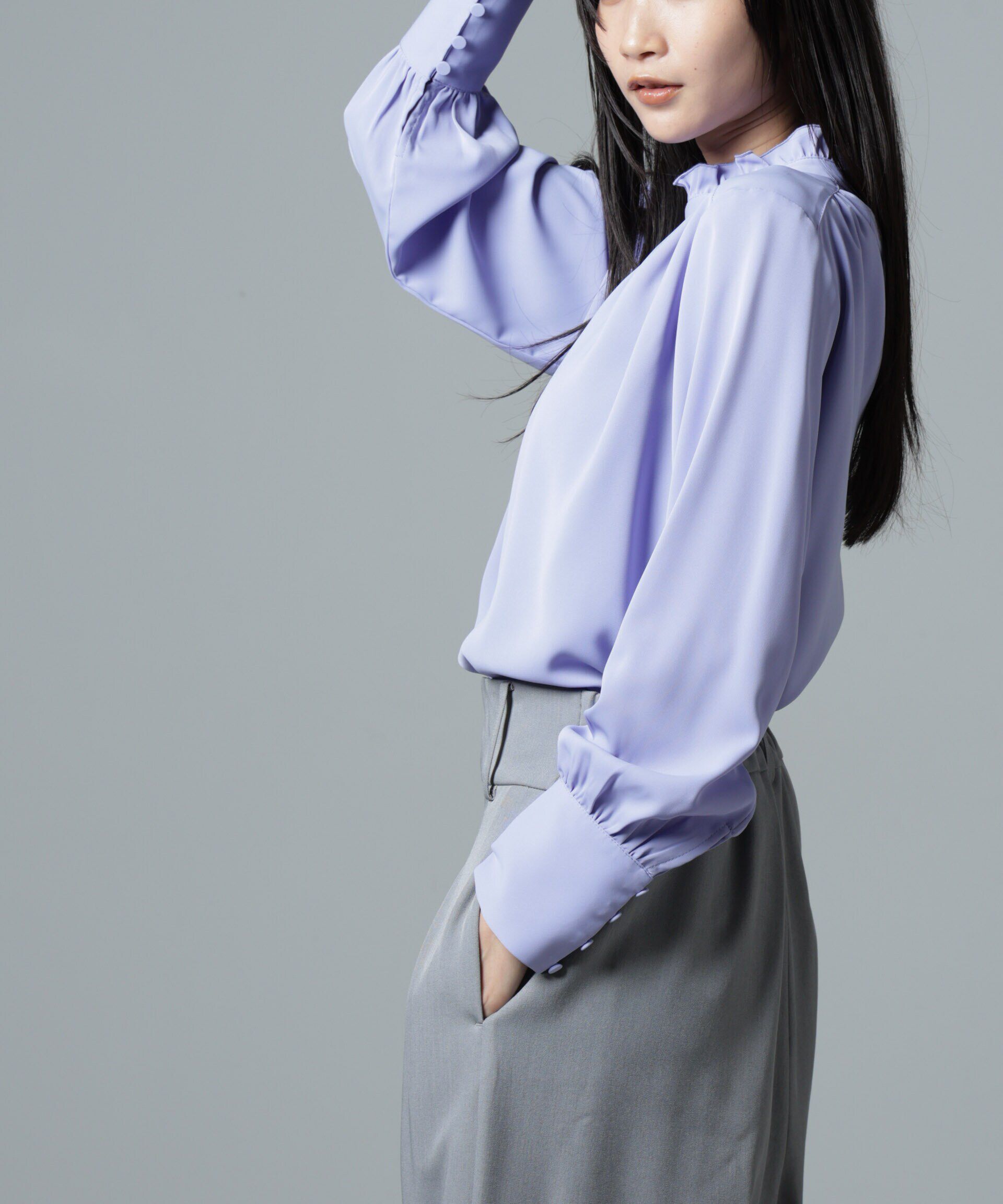 nano･universe「2wayスタンドカラーギャザーブラウス」|シャツ・ブラウス|