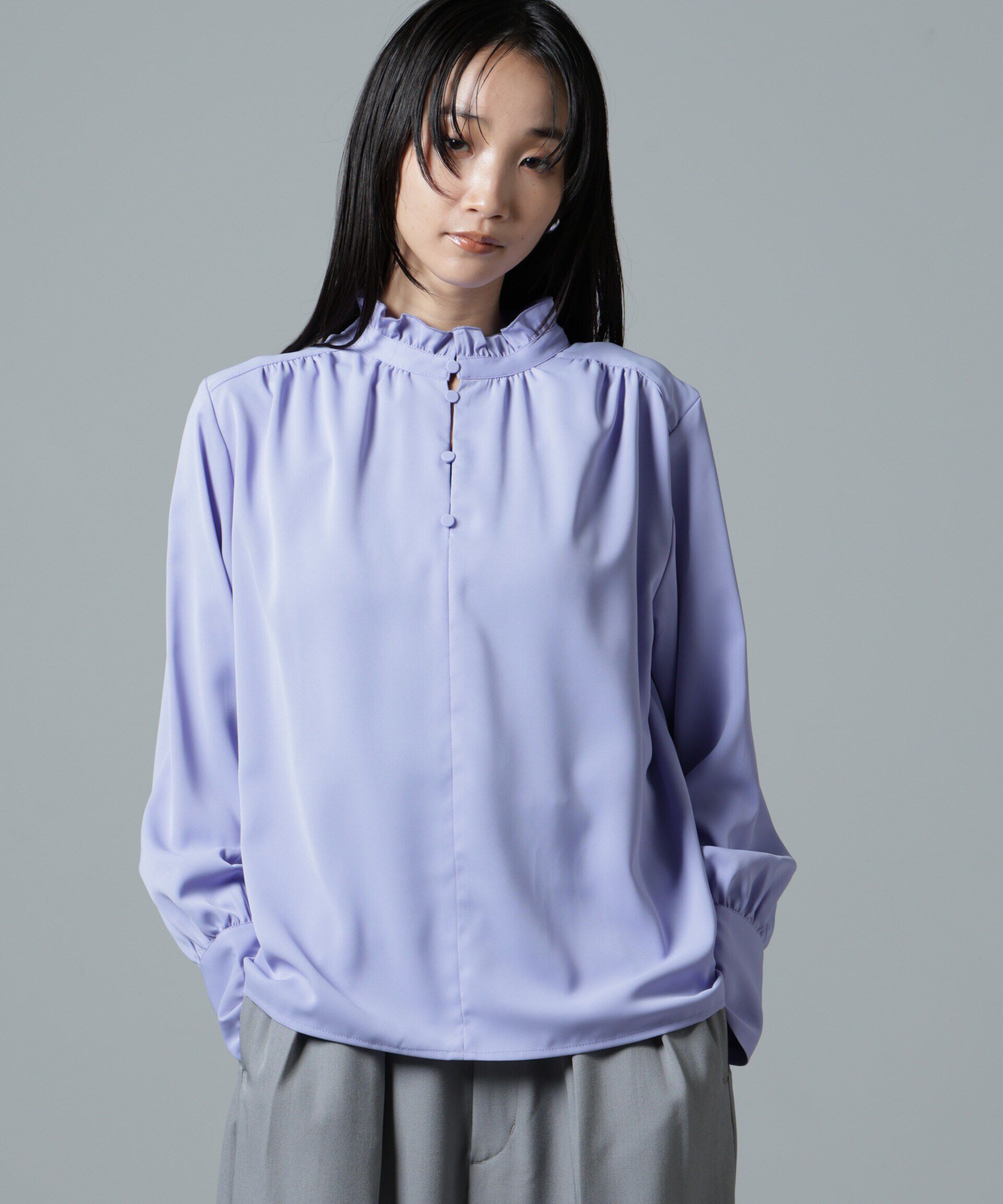 nano･universe「2wayスタンドカラーギャザーブラウス」|シャツ・ブラウス|