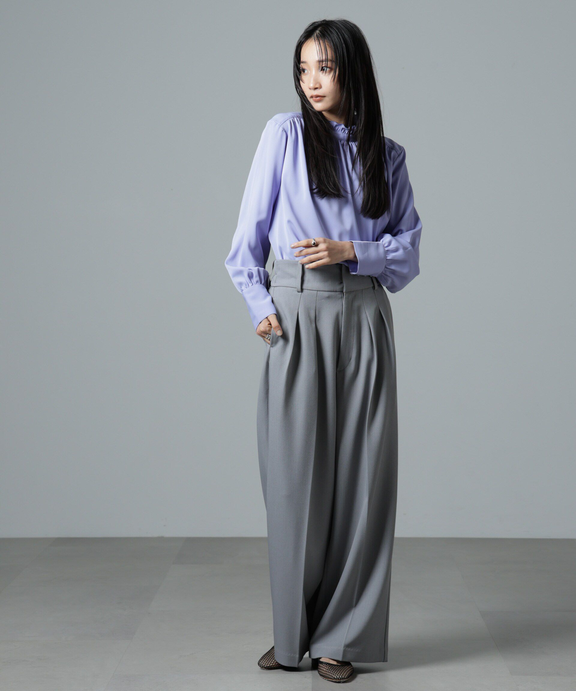 nano･universe「2wayスタンドカラーギャザーブラウス」|シャツ・ブラウス|