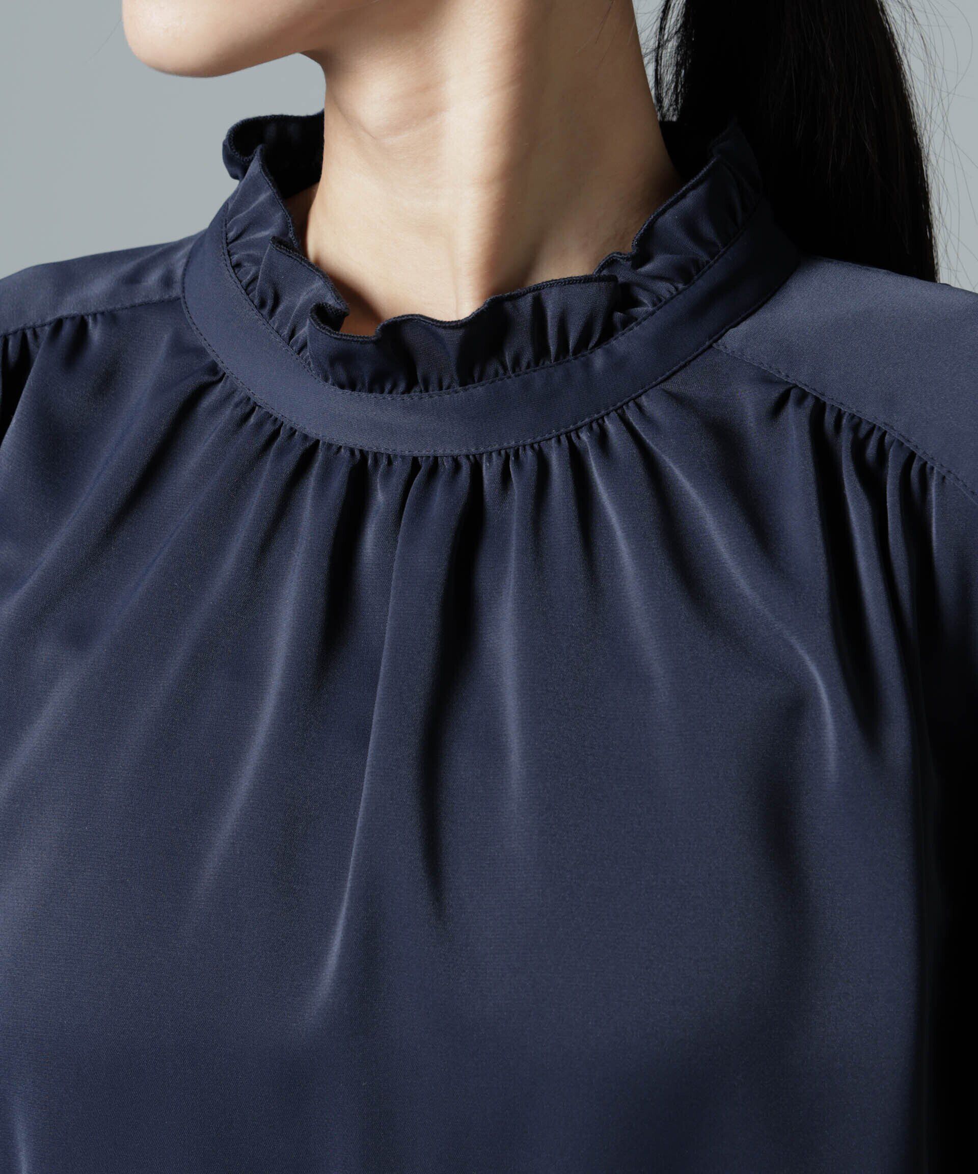 nano･universe「2wayスタンドカラーギャザーブラウス」|シャツ・ブラウス|