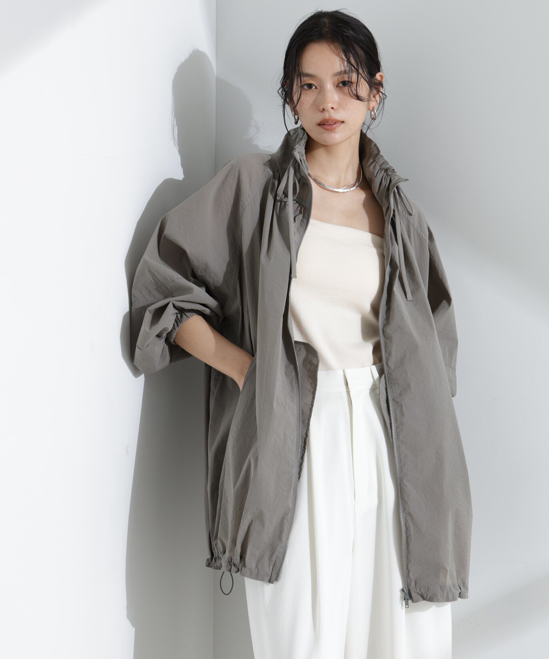 nano･universe「ナイロンワッシャーオーバーサイズライトブルゾン」|ブルゾン・スタジャン|グレー