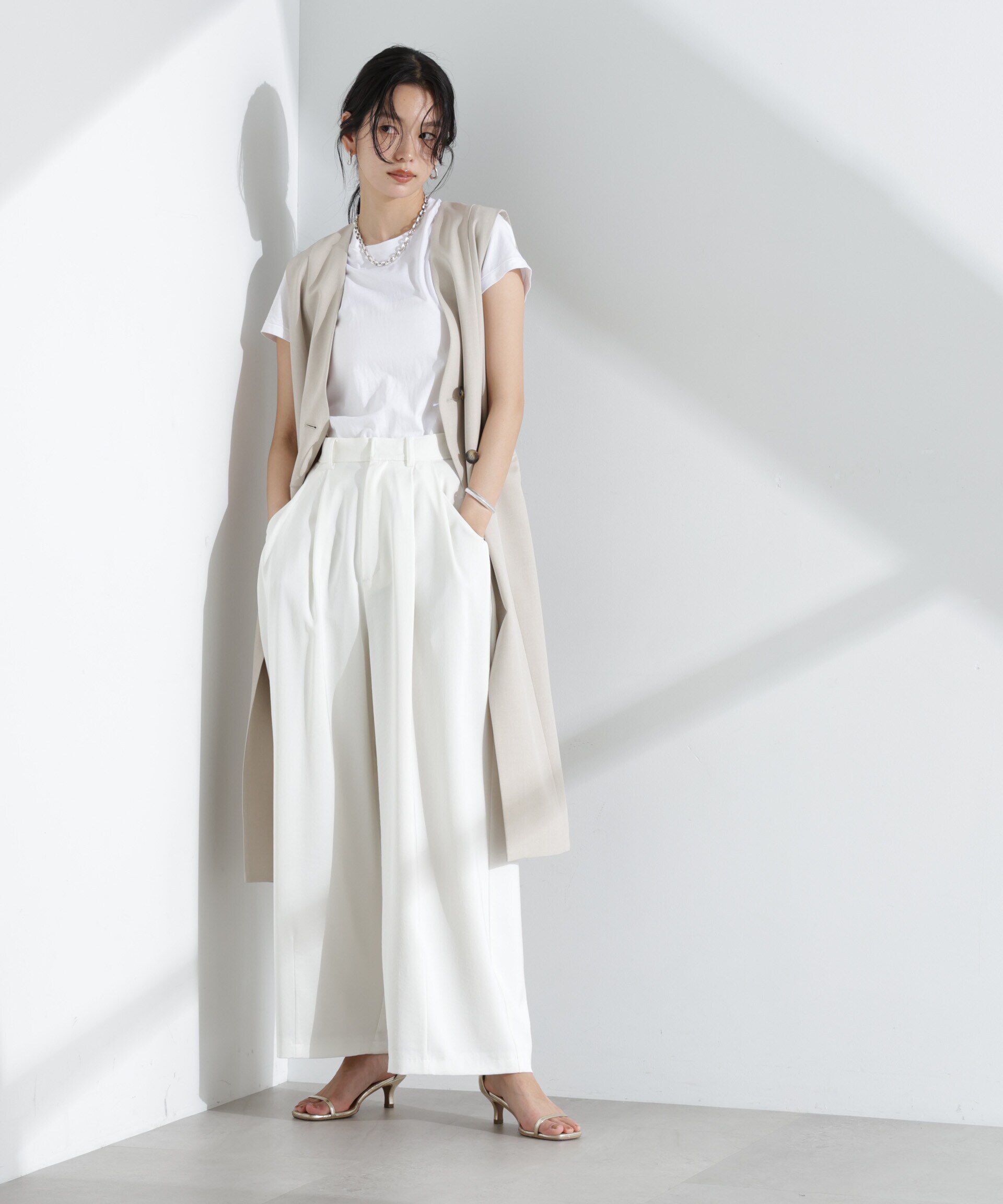 nano･universe「ライトファンクション ロングダブルジレ(セットアップ可)」|テーラードジャケット|