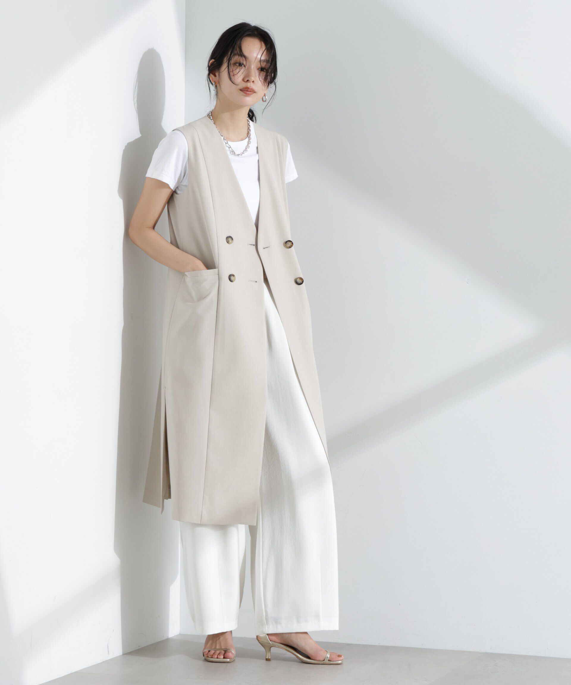 nano･universe「ライトファンクション ロングダブルジレ(セットアップ可)」|テーラードジャケット|