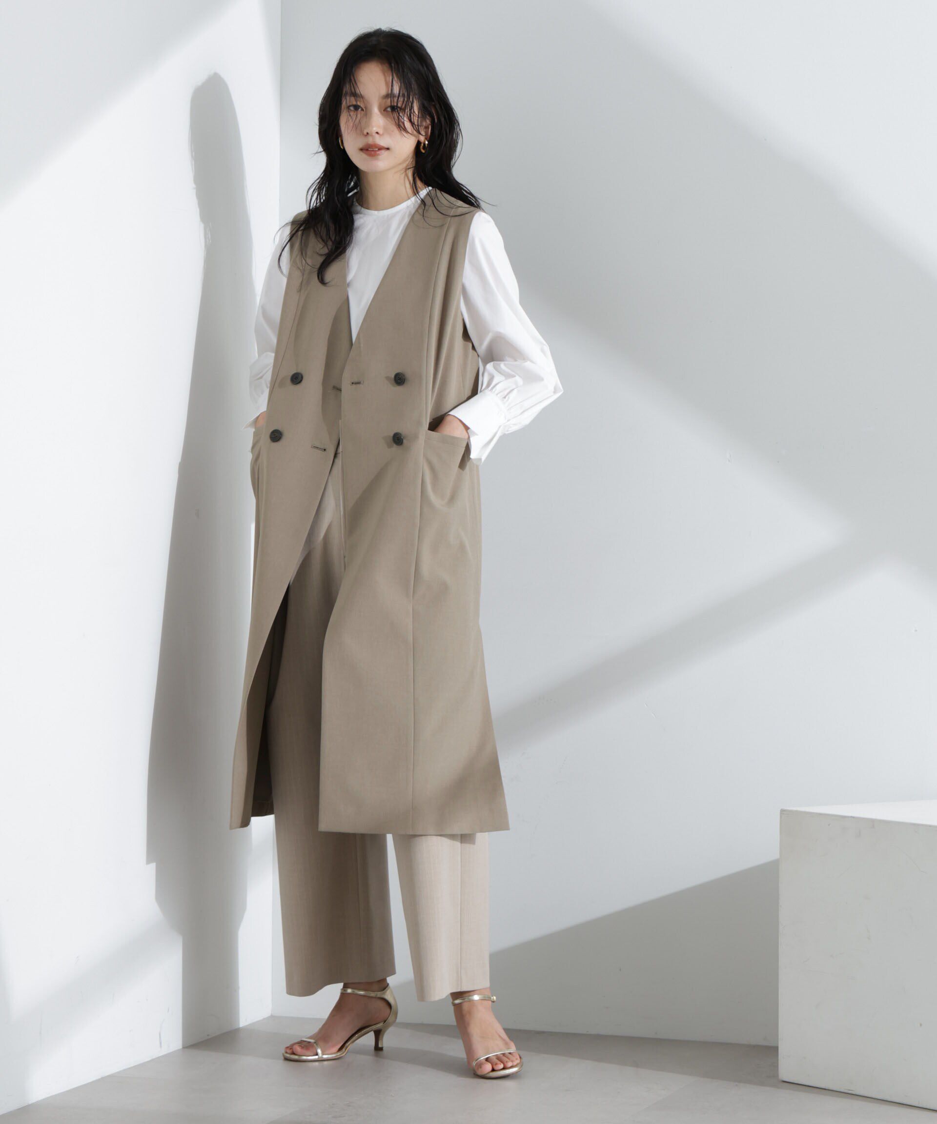 nano･universe「ライトファンクション ロングダブルジレ(セットアップ可)」|テーラードジャケット|