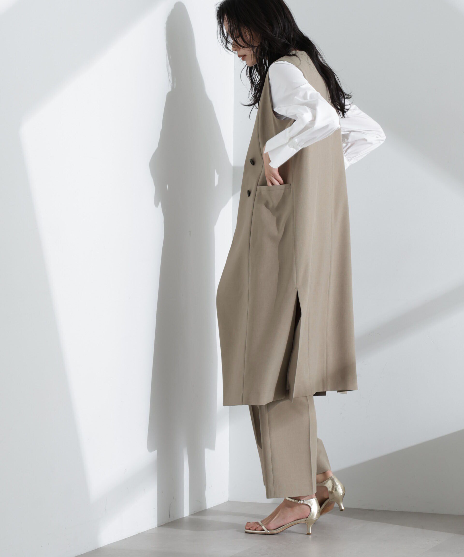 nano･universe「ライトファンクション ロングダブルジレ(セットアップ可)」|テーラードジャケット|