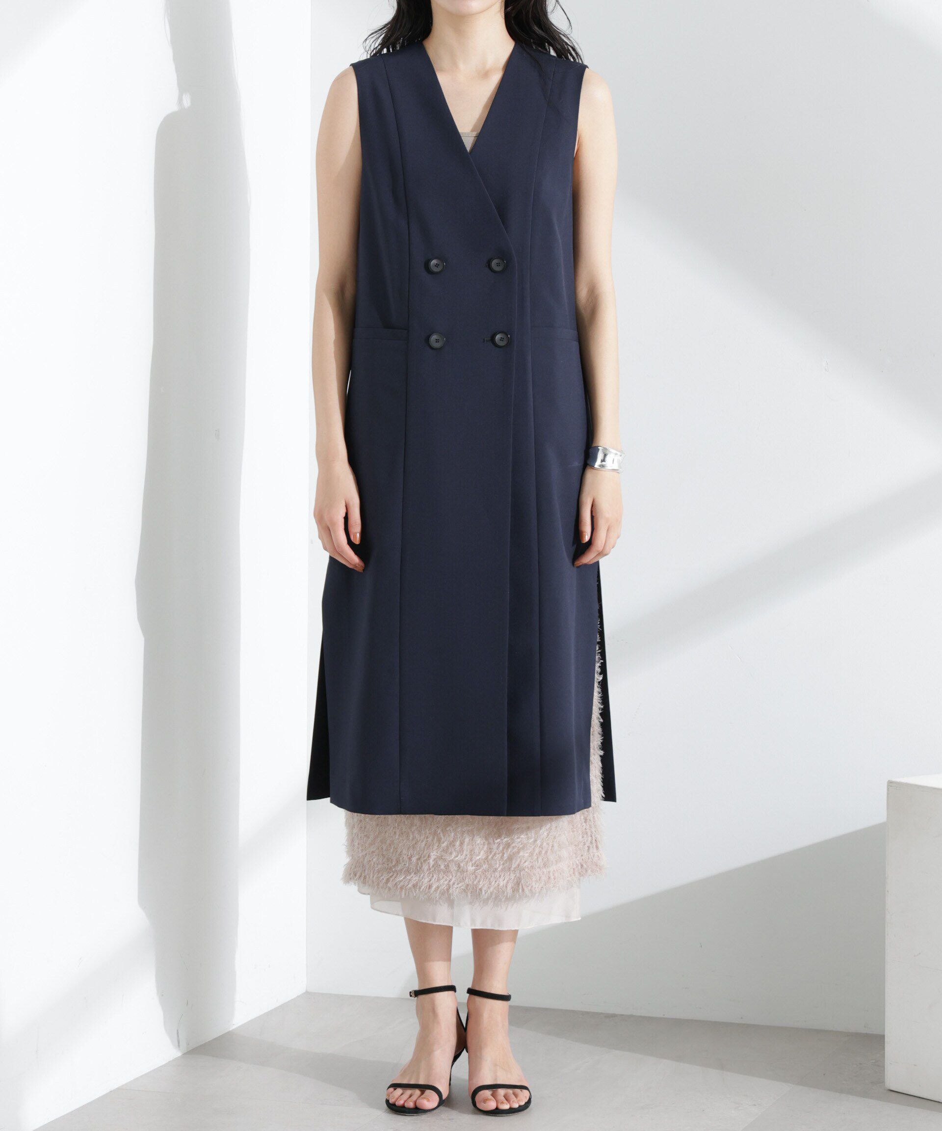 nano･universe「ライトファンクション ロングダブルジレ(セットアップ可)」|テーラードジャケット|