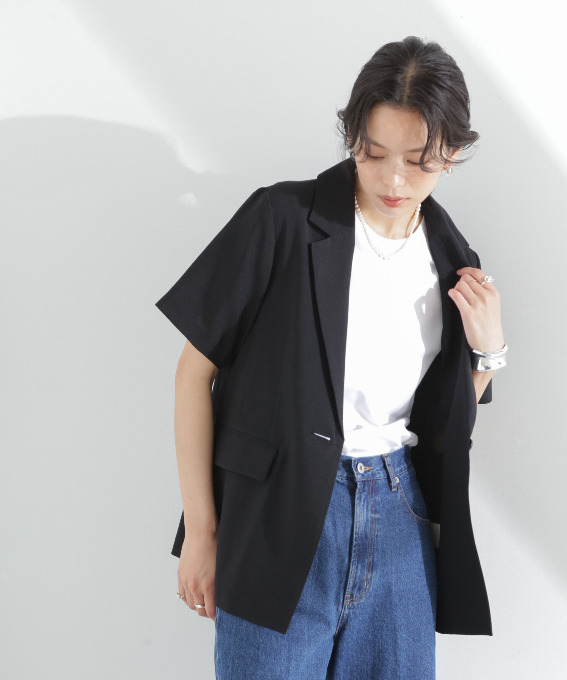 nano･universe「メランジドライ 半袖テーラードジャケット(セットアップ可)」|テーラードジャケット|
