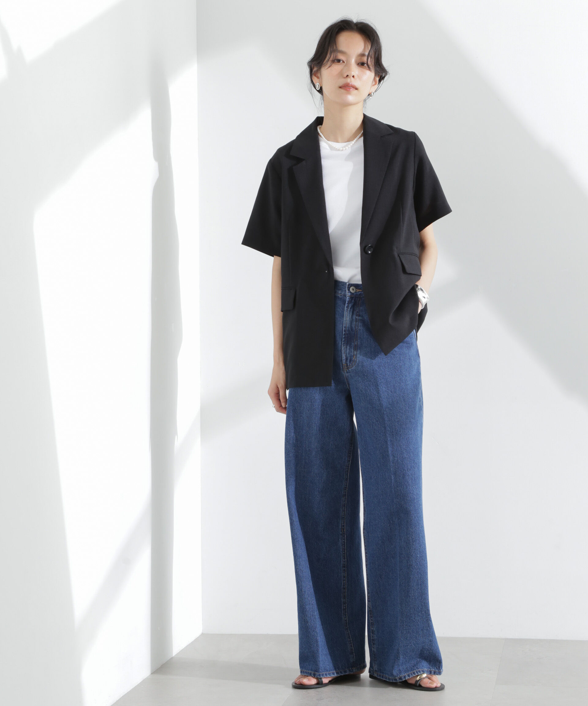 nano･universe「メランジドライ 半袖テーラードジャケット(セットアップ可)」|テーラードジャケット|