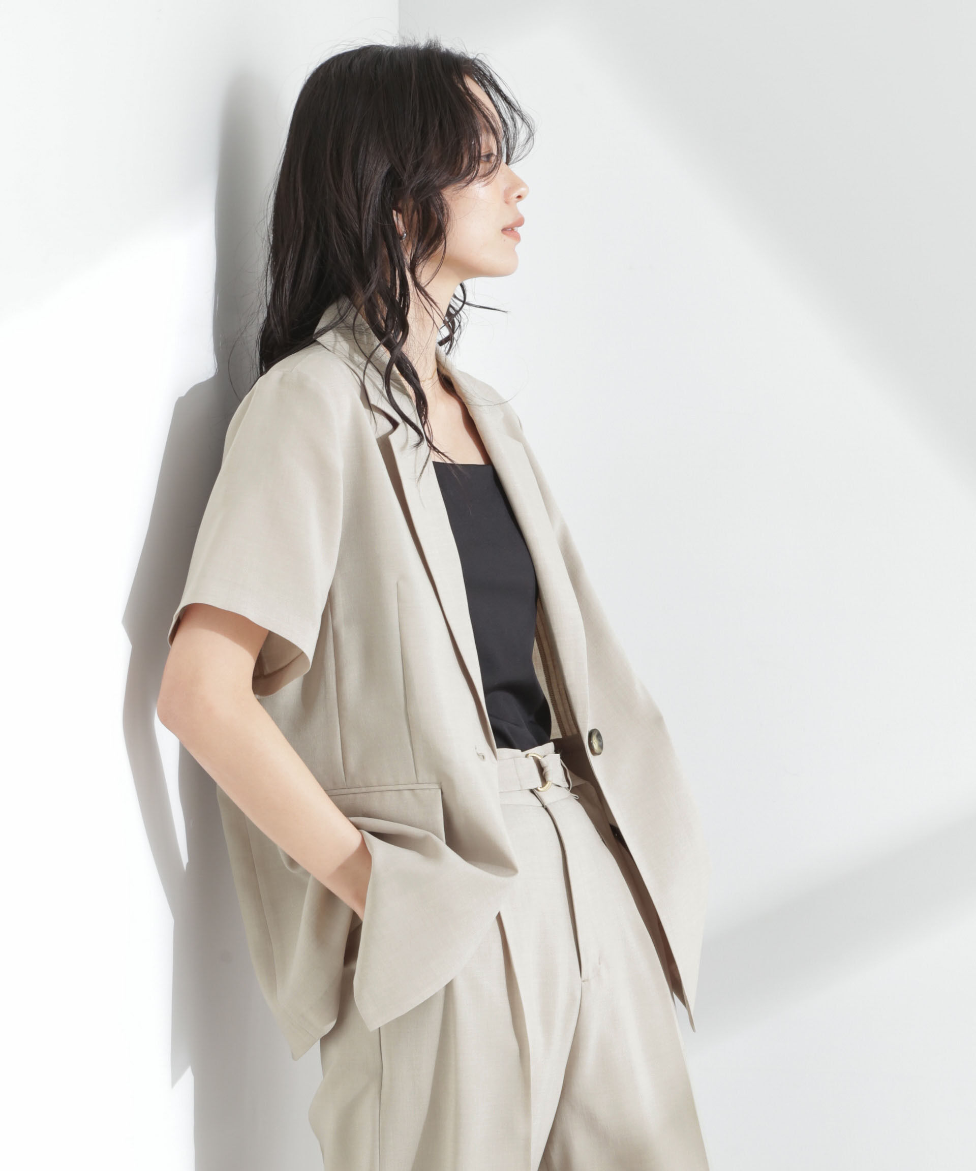 nano･universe「メランジドライ 半袖テーラードジャケット(セットアップ可)」|テーラードジャケット|