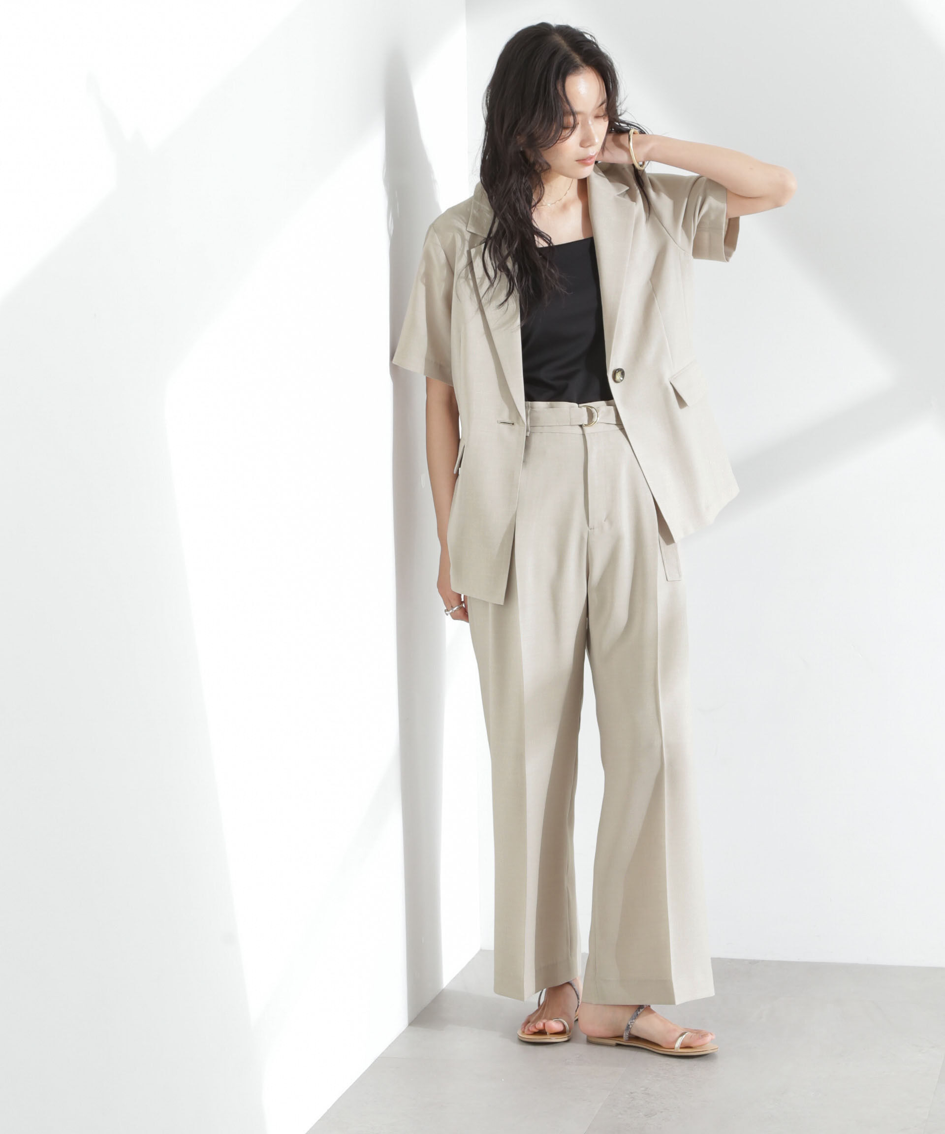 nano･universe「メランジドライ 半袖テーラードジャケット(セットアップ可)」|テーラードジャケット|