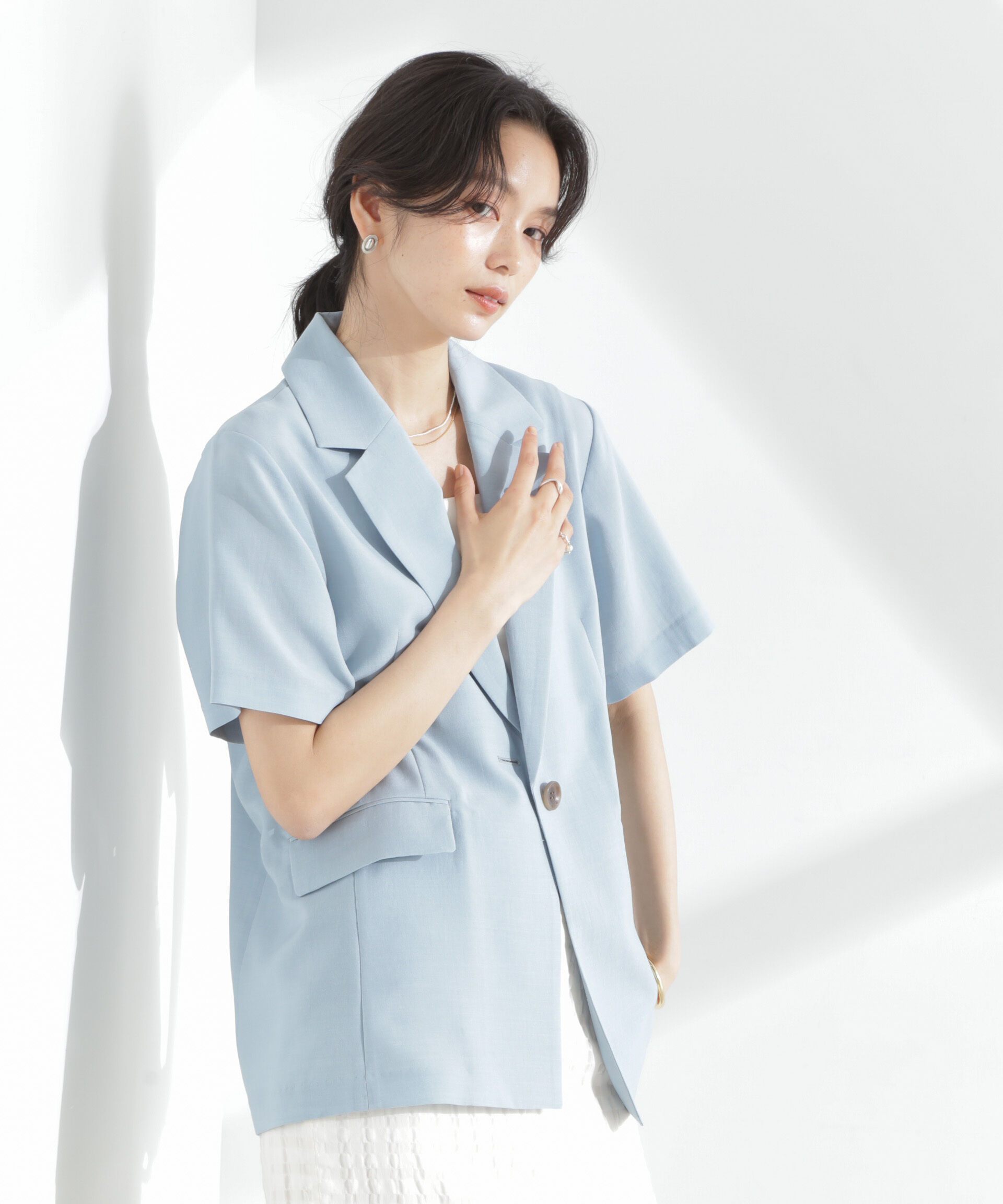 nano･universe「メランジドライ 半袖テーラードジャケット(セットアップ可)」|テーラードジャケット|