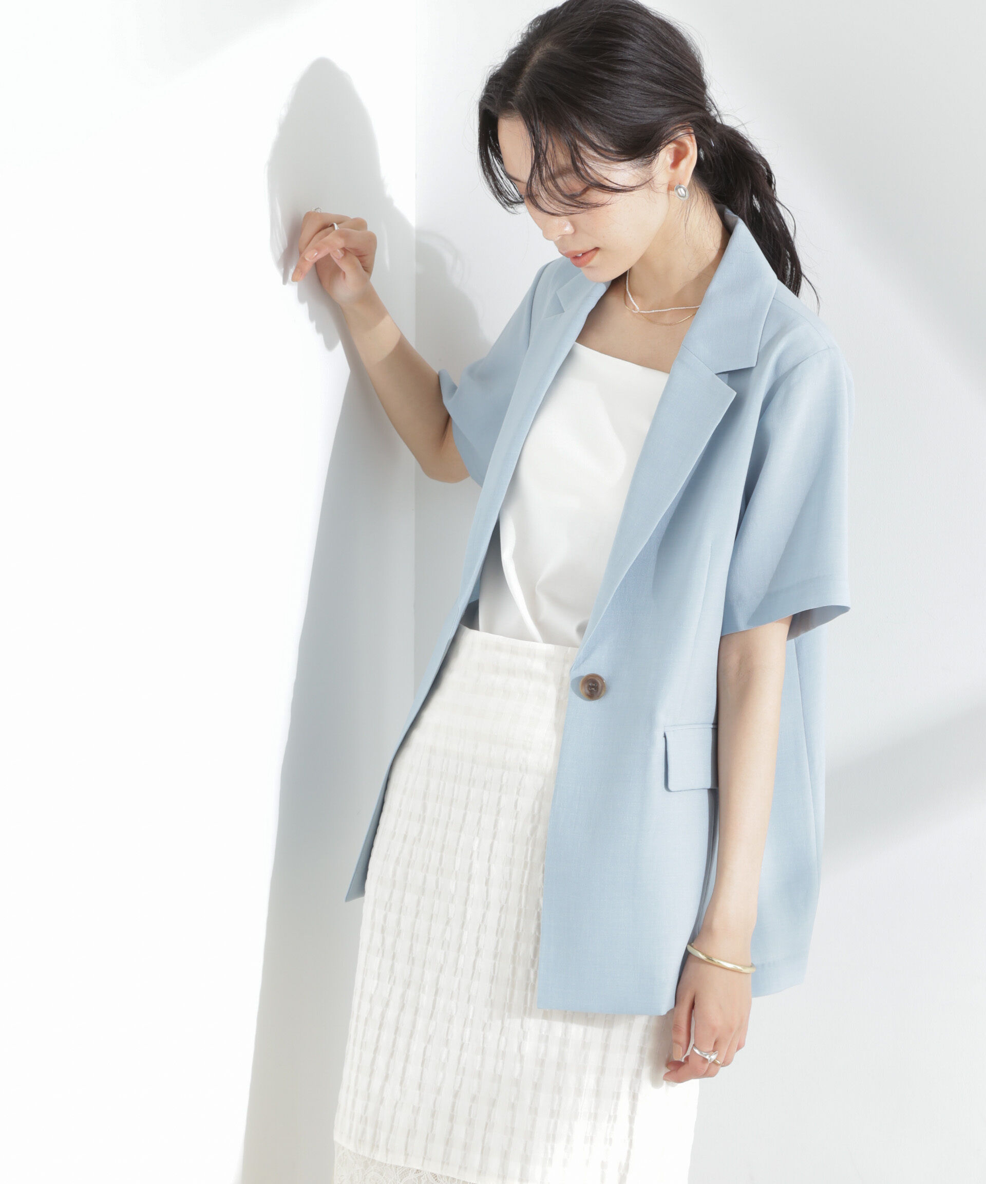 nano･universe「メランジドライ 半袖テーラードジャケット(セットアップ可)」|テーラードジャケット|