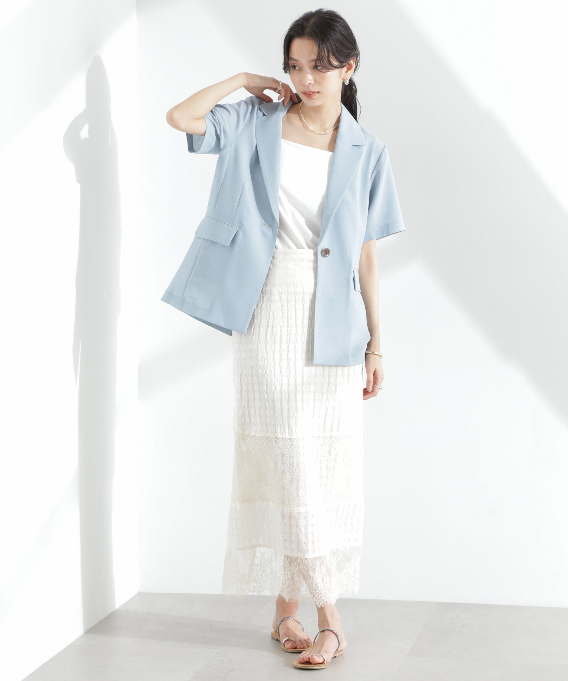 nano･universe「メランジドライ 半袖テーラードジャケット(セットアップ可)」|テーラードジャケット|