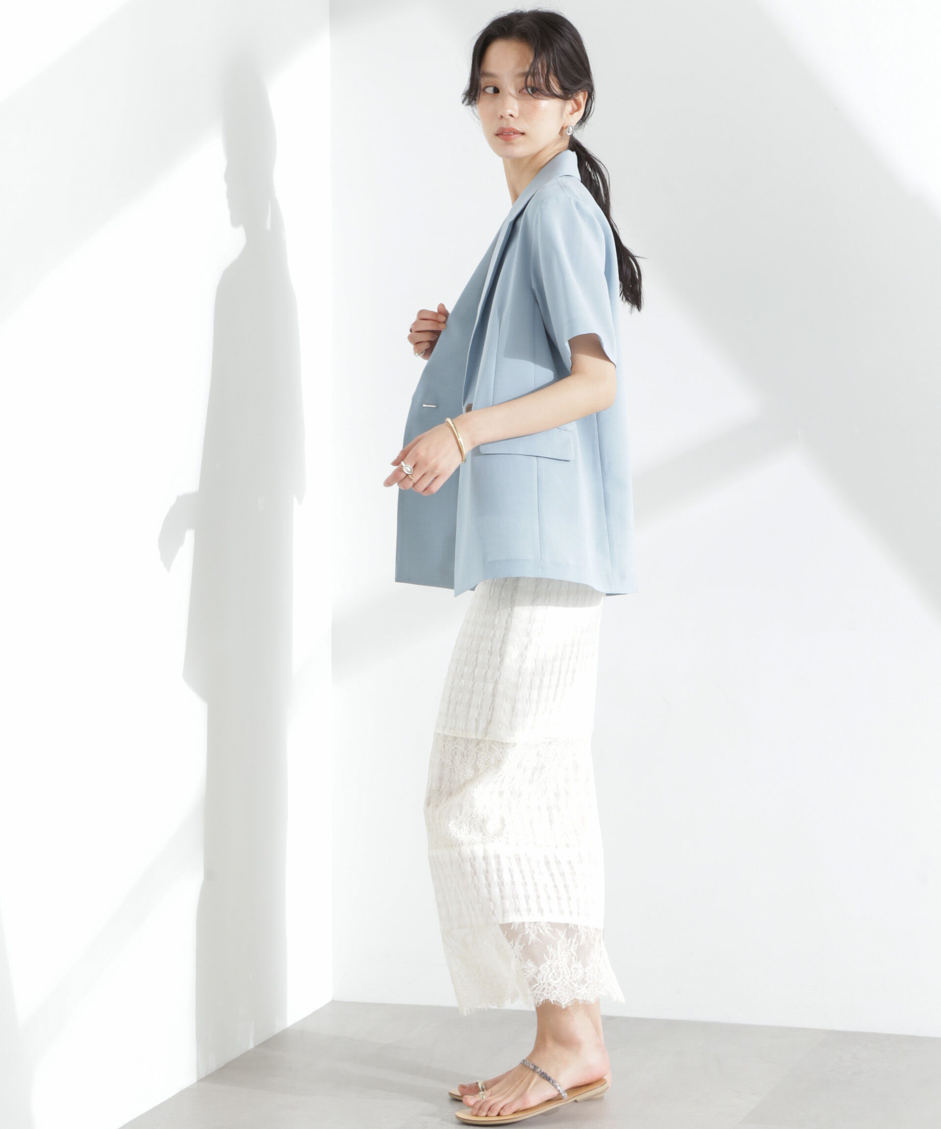 nano･universe「メランジドライ 半袖テーラードジャケット(セットアップ可)」|テーラードジャケット|