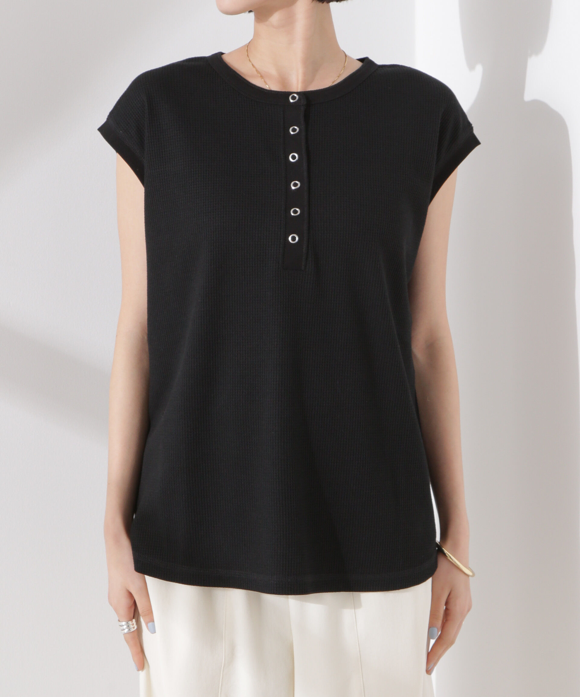 nano･universe「ワッフルヘンリーノースリーブトップス」|Tシャツ・カットソー|