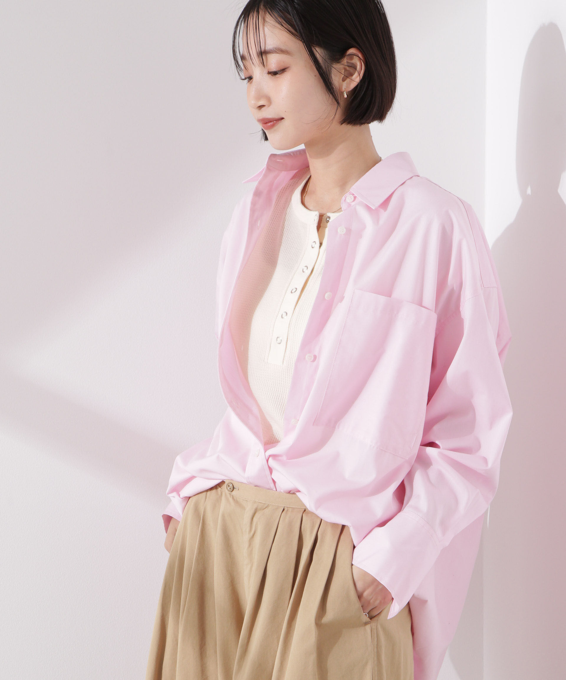 nano･universe「ワッフルヘンリーノースリーブトップス」|Tシャツ・カットソー|