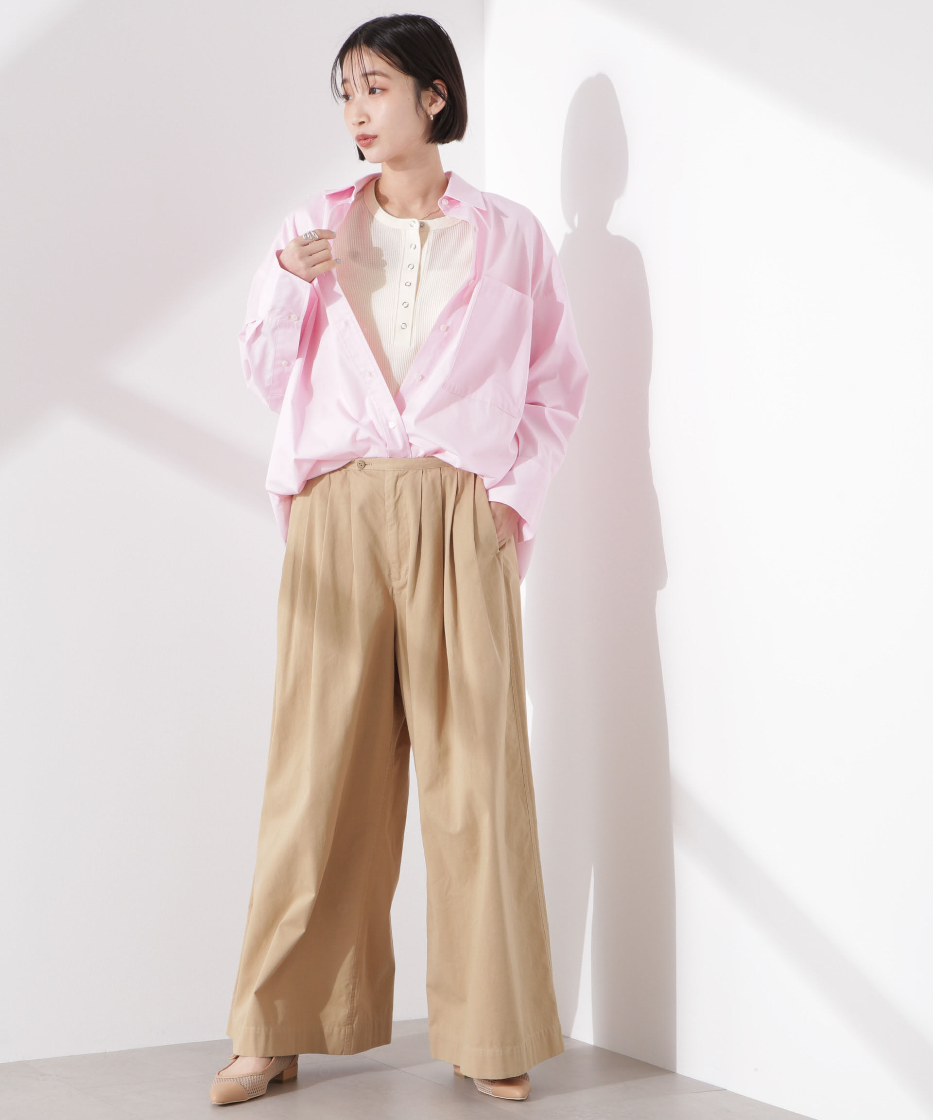 nano･universe「ワッフルヘンリーノースリーブトップス」|Tシャツ・カットソー|