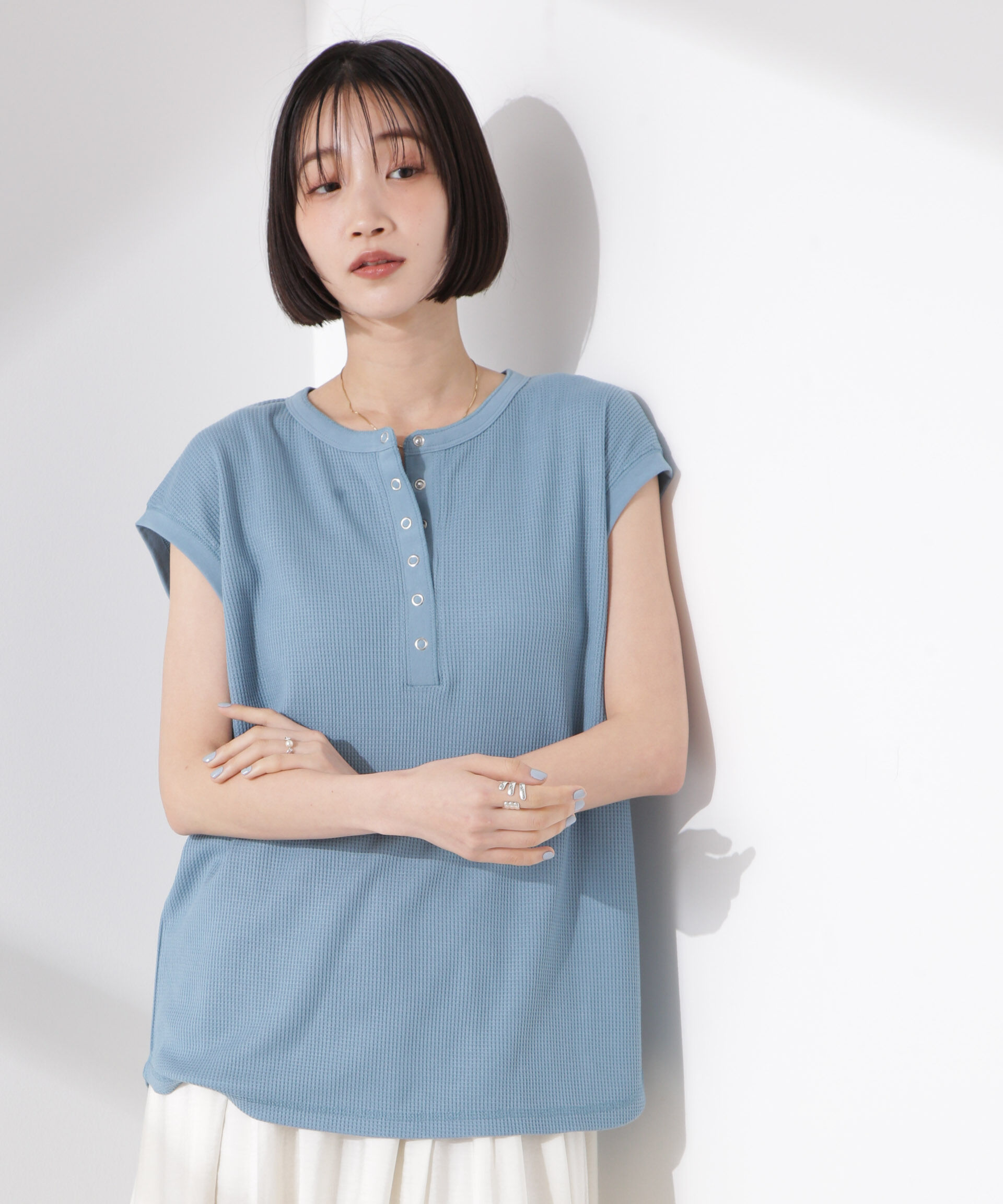 nano･universe「ワッフルヘンリーノースリーブトップス」|Tシャツ・カットソー|