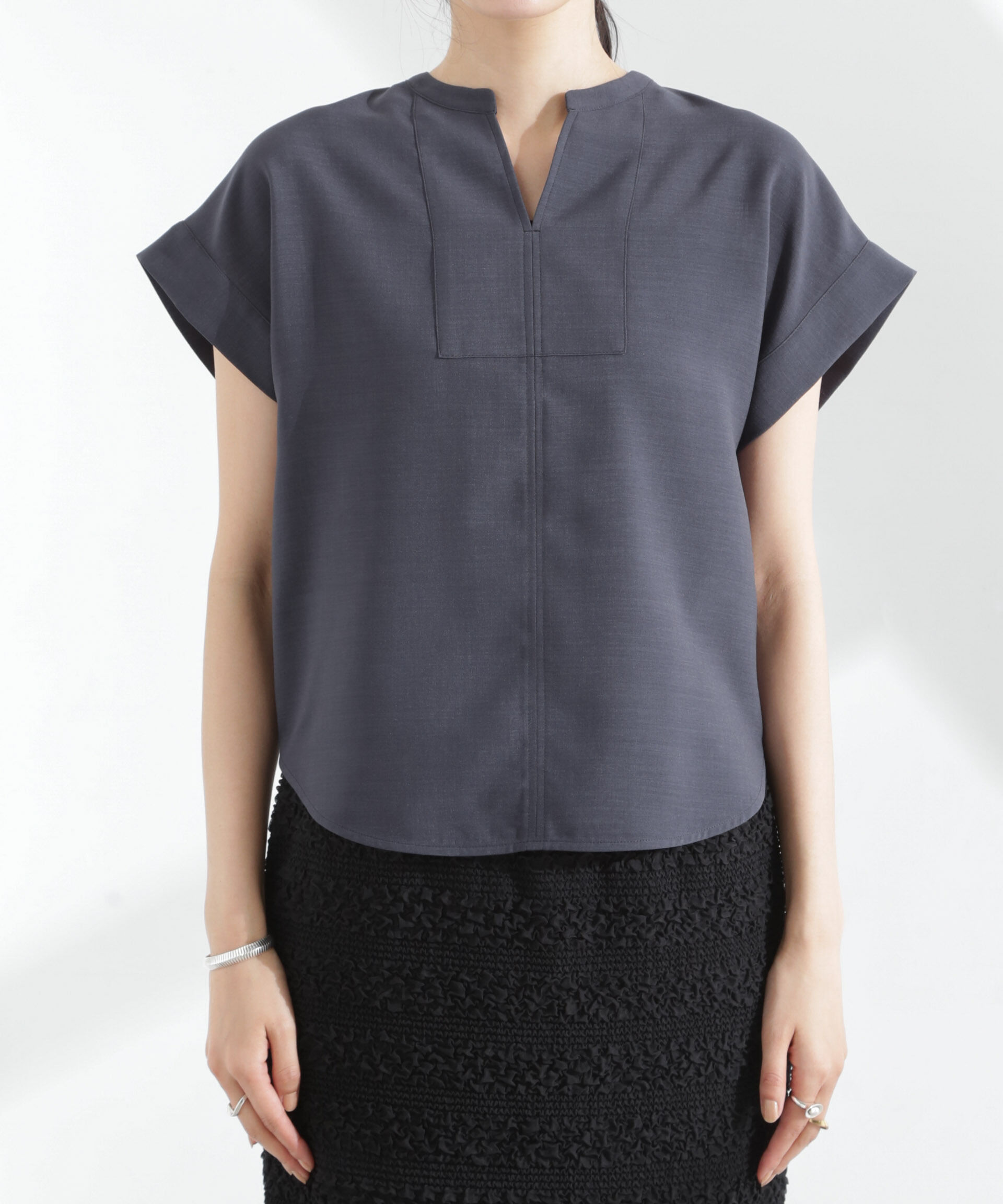 nano･universe「メランジドライ スキッパータックブラウス(セットアップ可)」|シャツ・ブラウス|