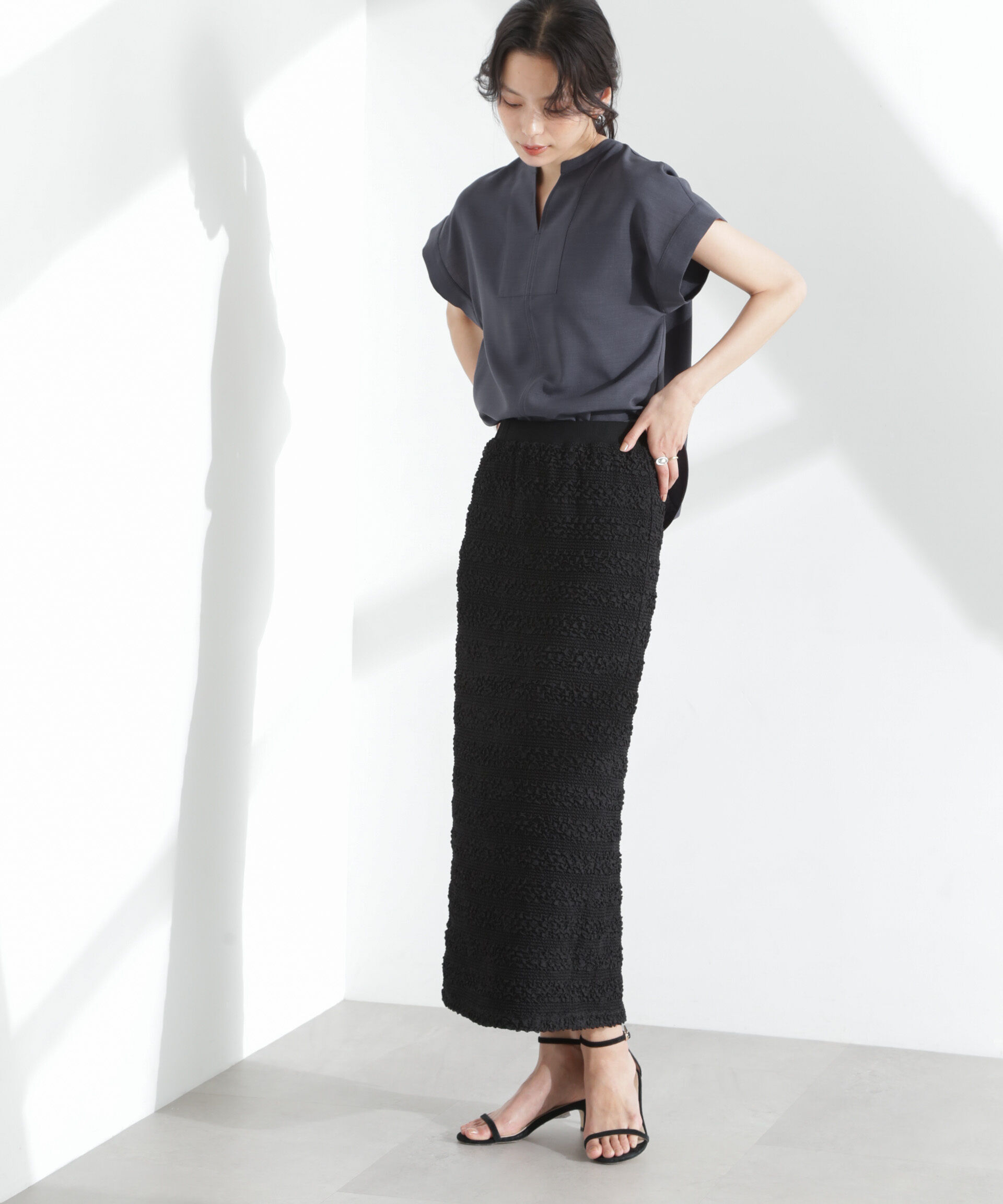 nano･universe「メランジドライ スキッパータックブラウス(セットアップ可)」|シャツ・ブラウス|