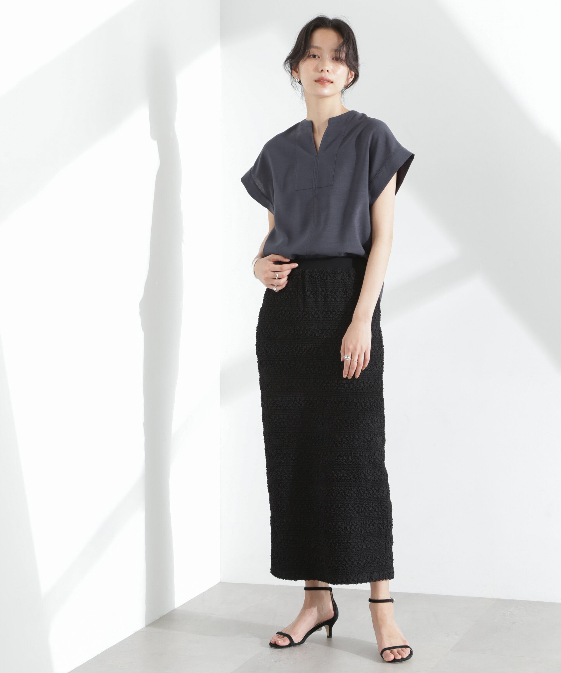 nano･universe「メランジドライ スキッパータックブラウス(セットアップ可)」|シャツ・ブラウス|