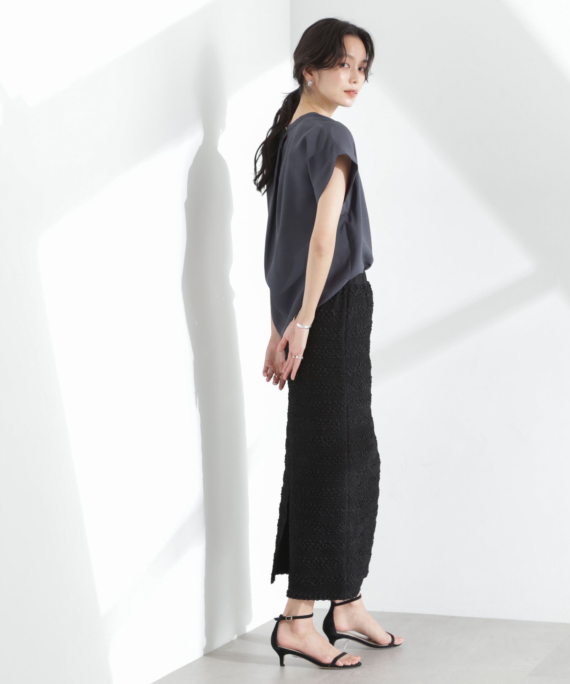 nano･universe「メランジドライ スキッパータックブラウス(セットアップ可)」|シャツ・ブラウス|