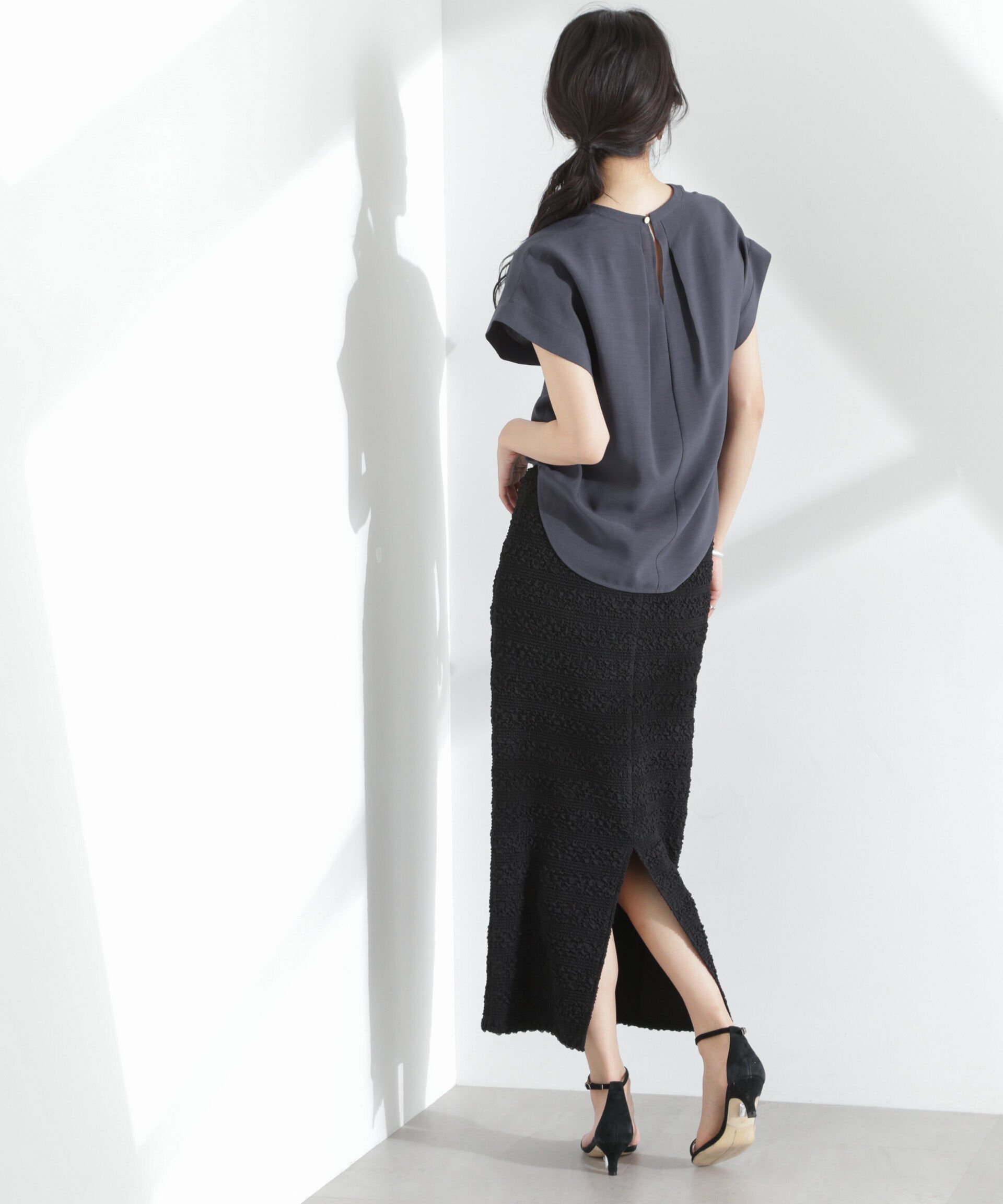 nano･universe「メランジドライ スキッパータックブラウス(セットアップ可)」|シャツ・ブラウス|