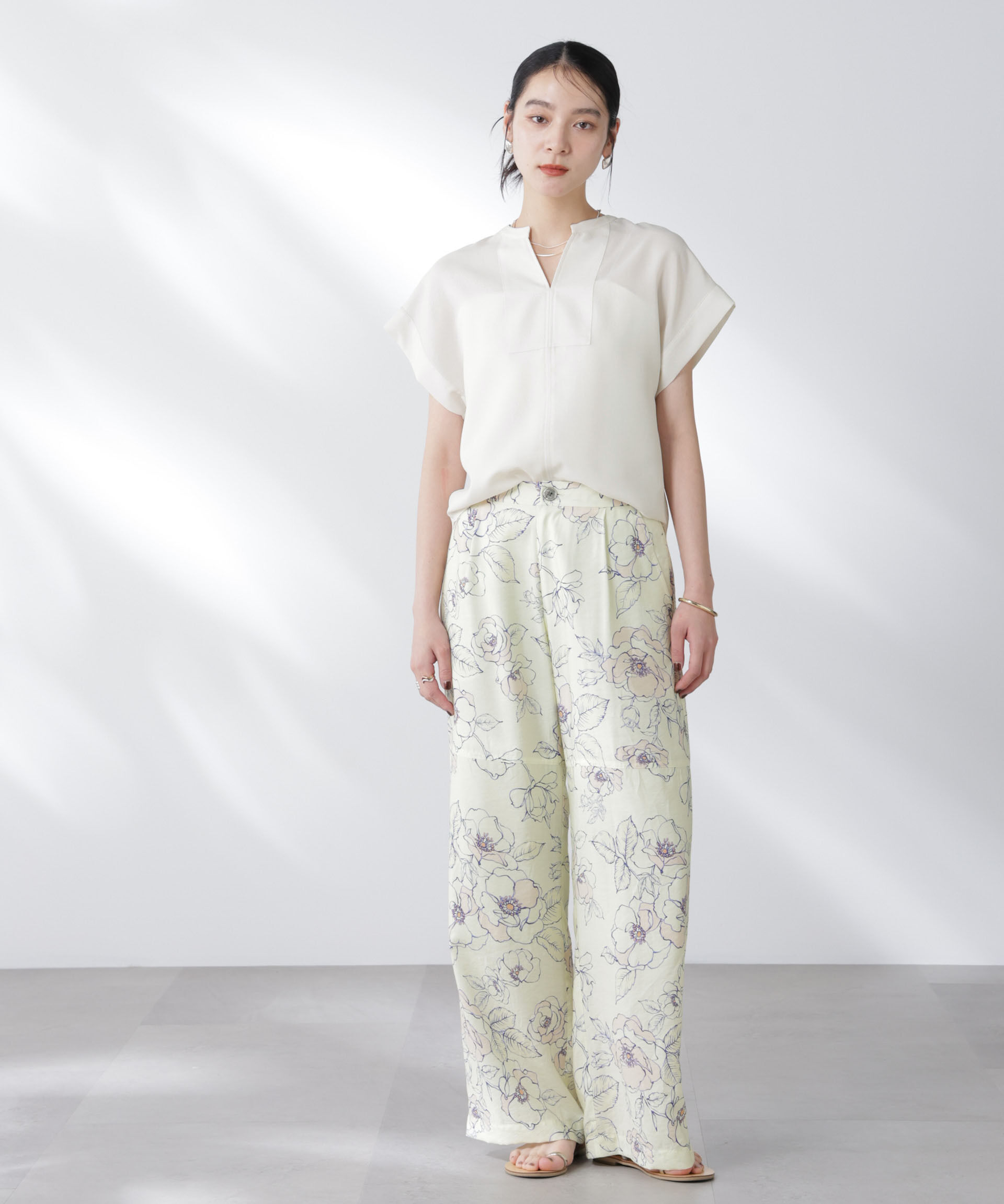 nano･universe「メランジドライ スキッパータックブラウス(セットアップ可)」|シャツ・ブラウス|