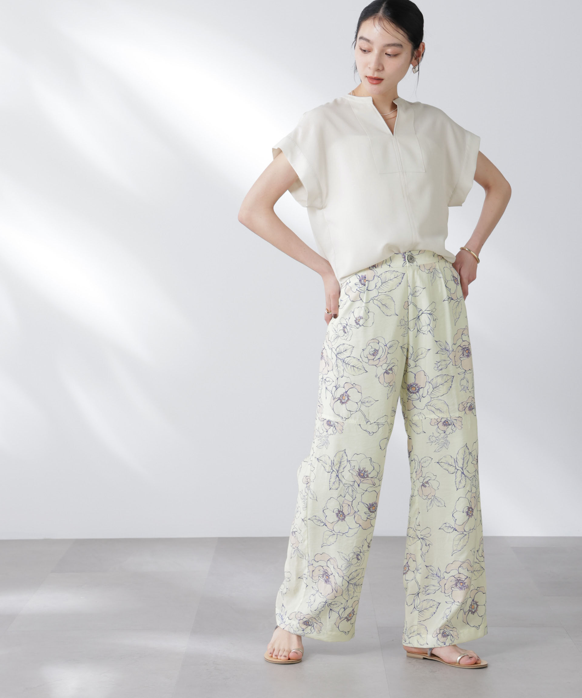 nano･universe「メランジドライ スキッパータックブラウス(セットアップ可)」|シャツ・ブラウス|