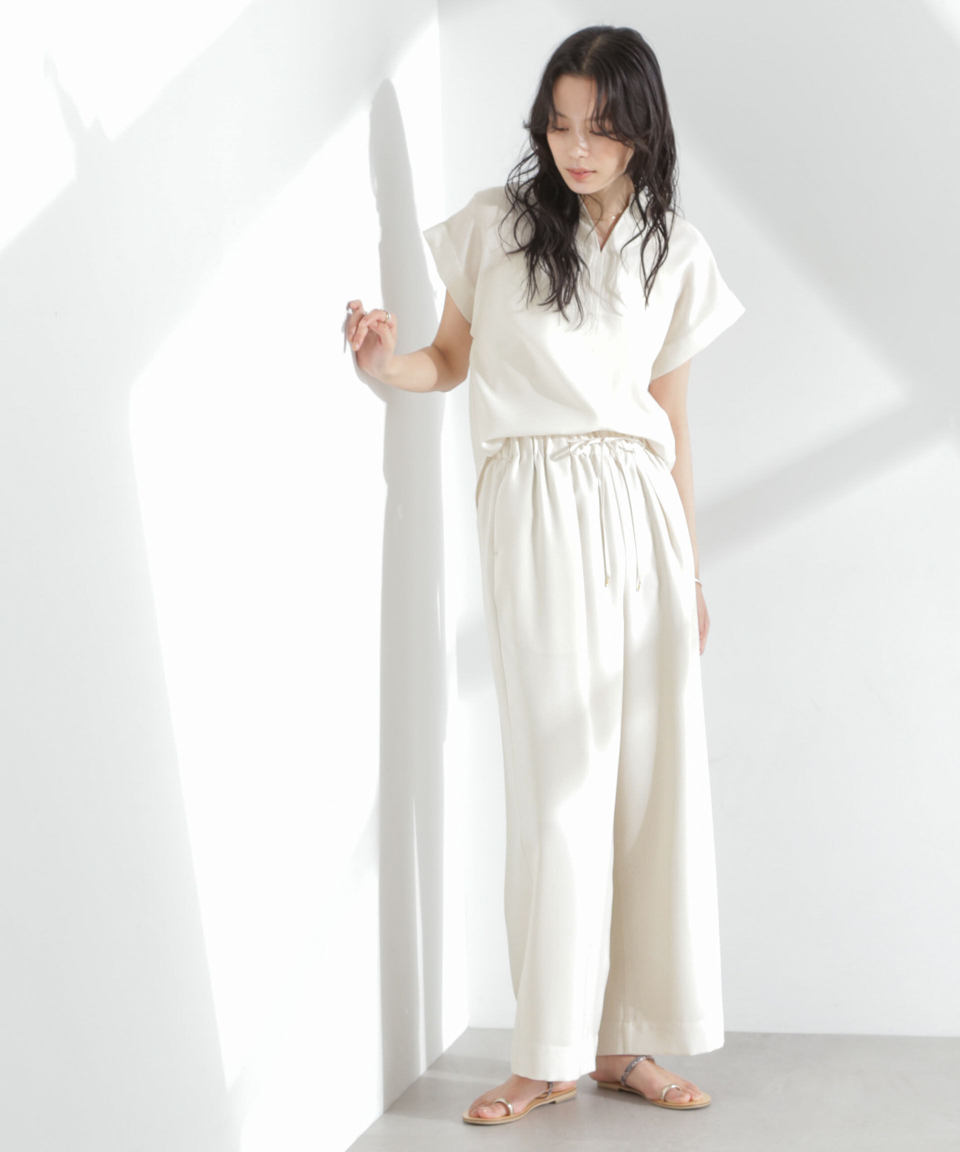 nano･universe「メランジドライ スキッパータックブラウス(セットアップ可)」|シャツ・ブラウス|