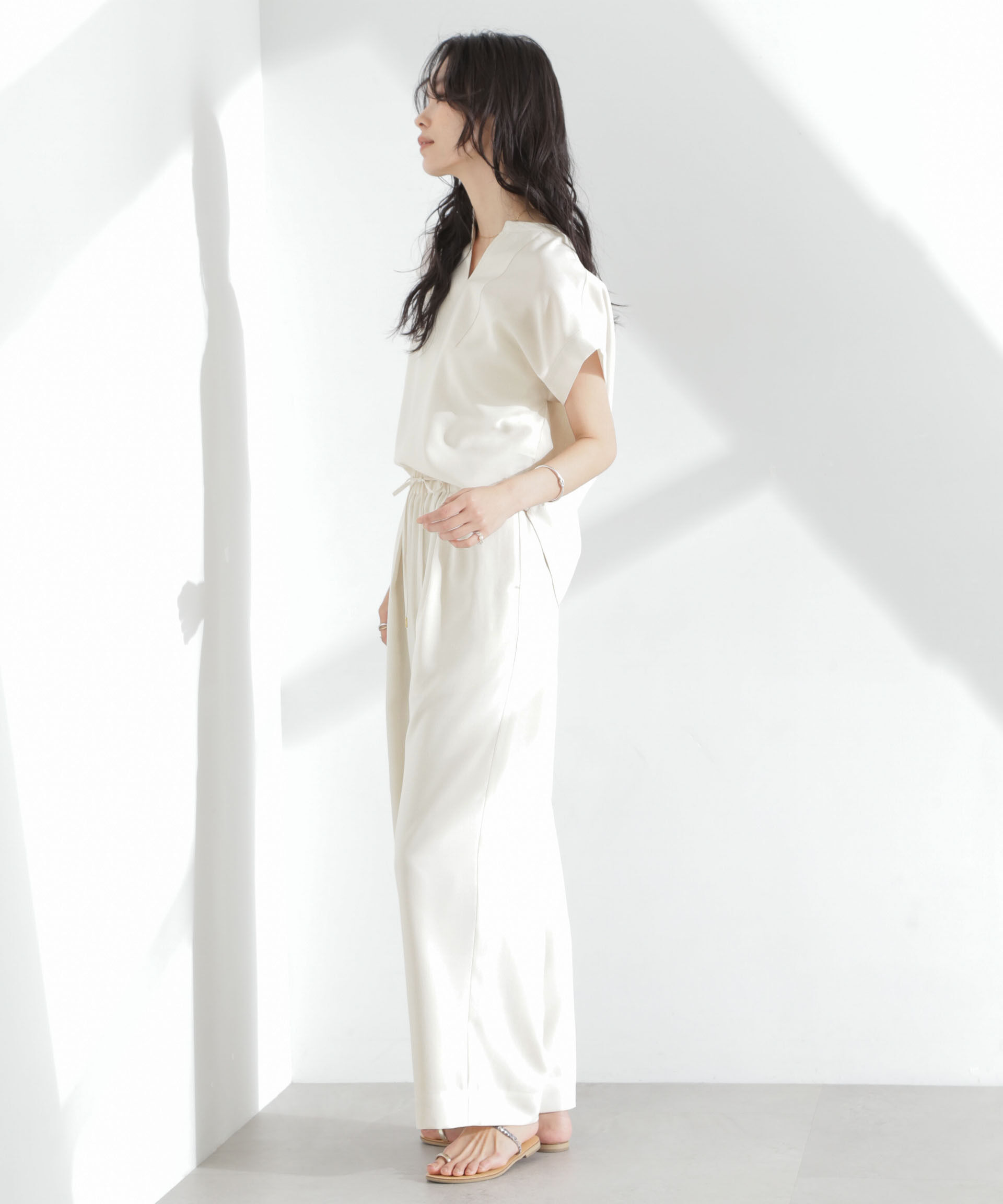 nano･universe「メランジドライ スキッパータックブラウス(セットアップ可)」|シャツ・ブラウス|