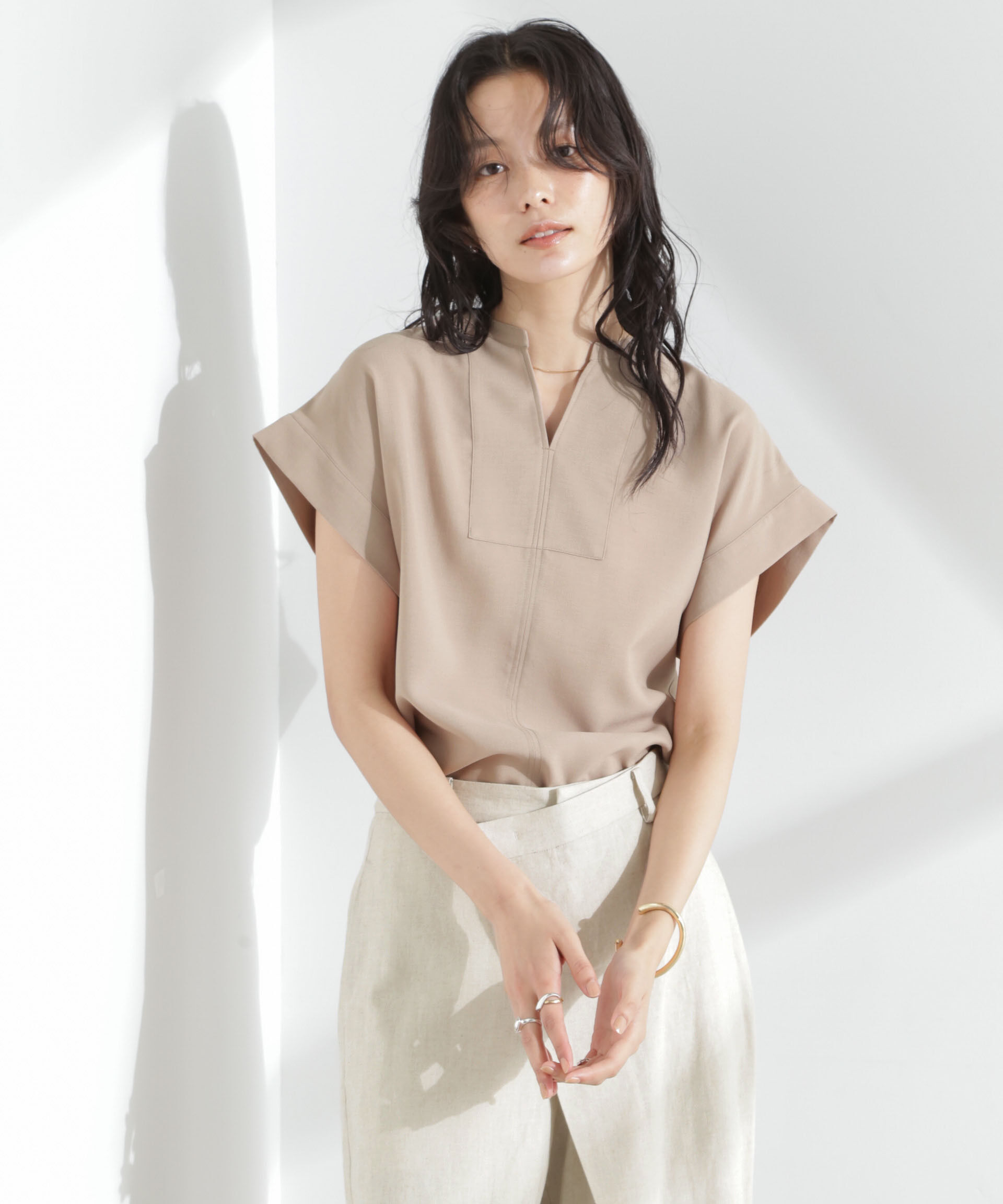 nano･universe「メランジドライ スキッパータックブラウス(セットアップ可)」|シャツ・ブラウス|