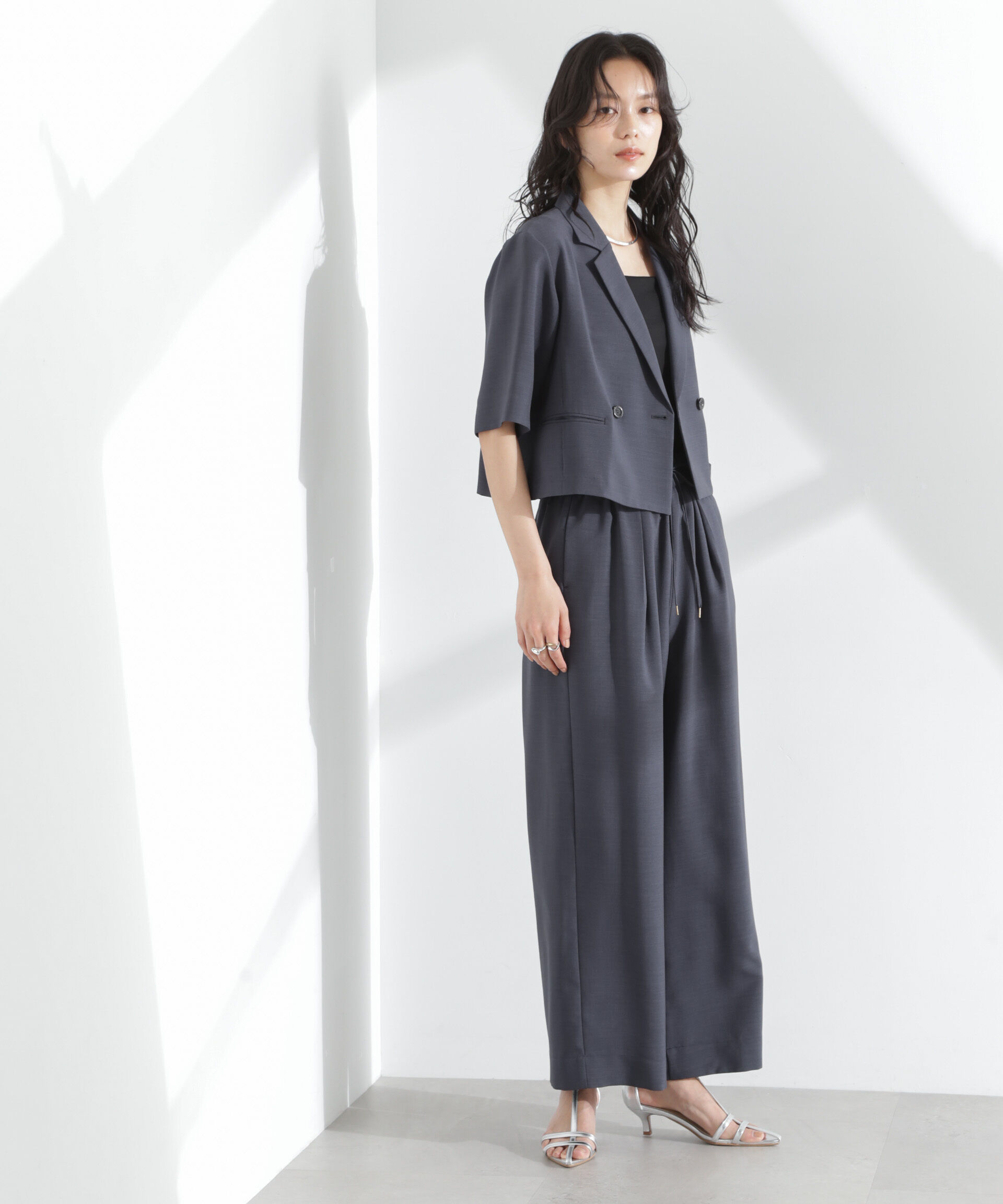 nano･universe「メランジドライ イージーワイドパンツ(セットアップ可)」|チノ|