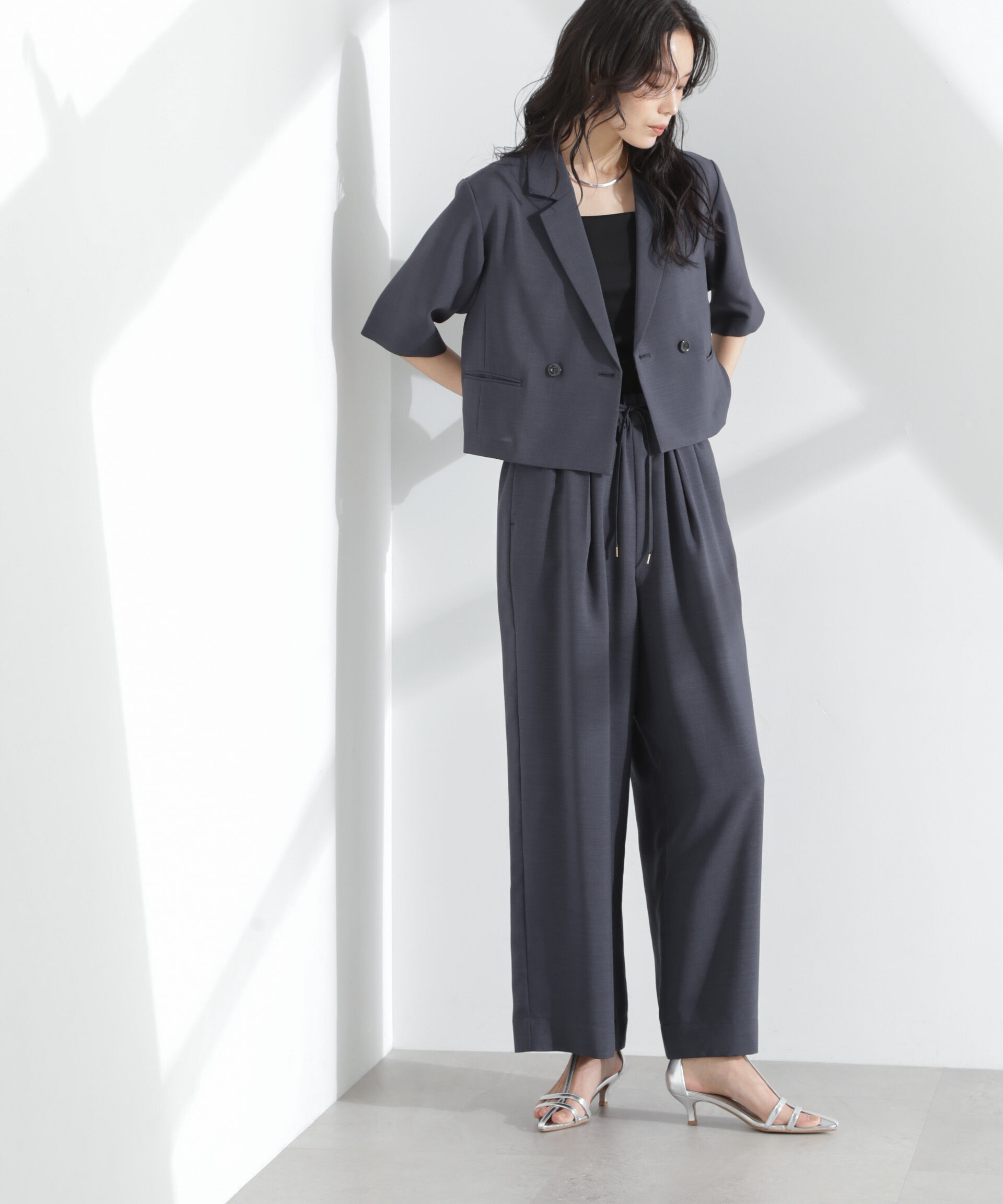 nano･universe「メランジドライ イージーワイドパンツ(セットアップ可)」|チノ|