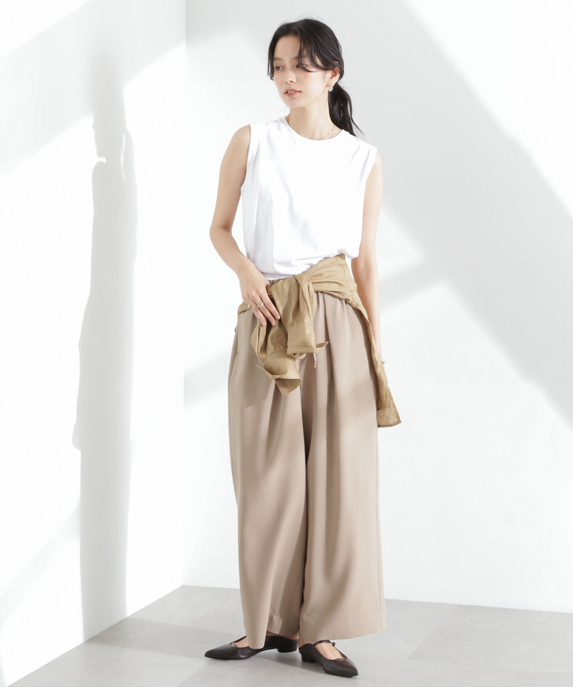 nano･universe「メランジドライ イージーワイドパンツ(セットアップ可)」|チノ|