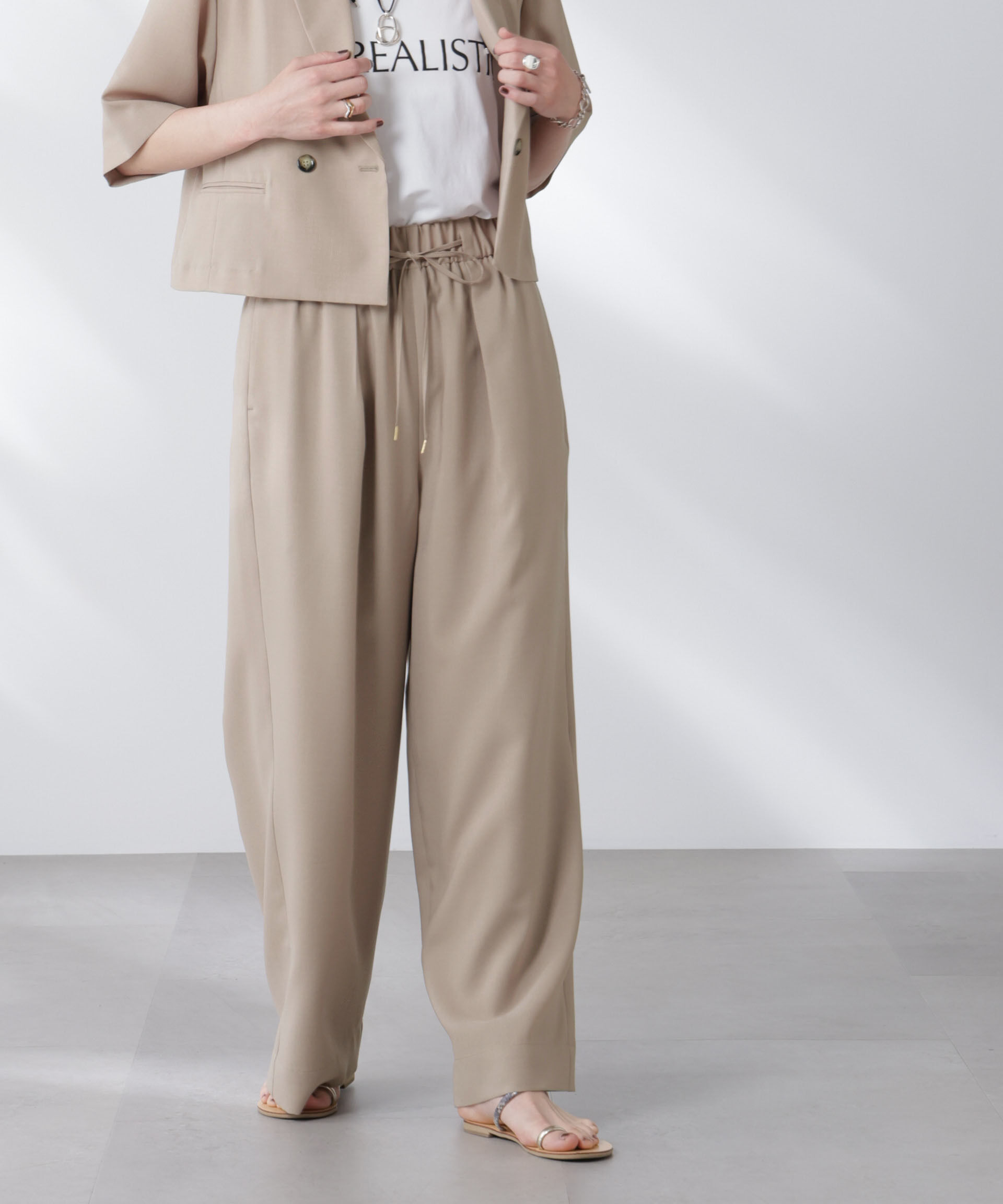 nano･universe「メランジドライ イージーワイドパンツ(セットアップ可)」|チノ|