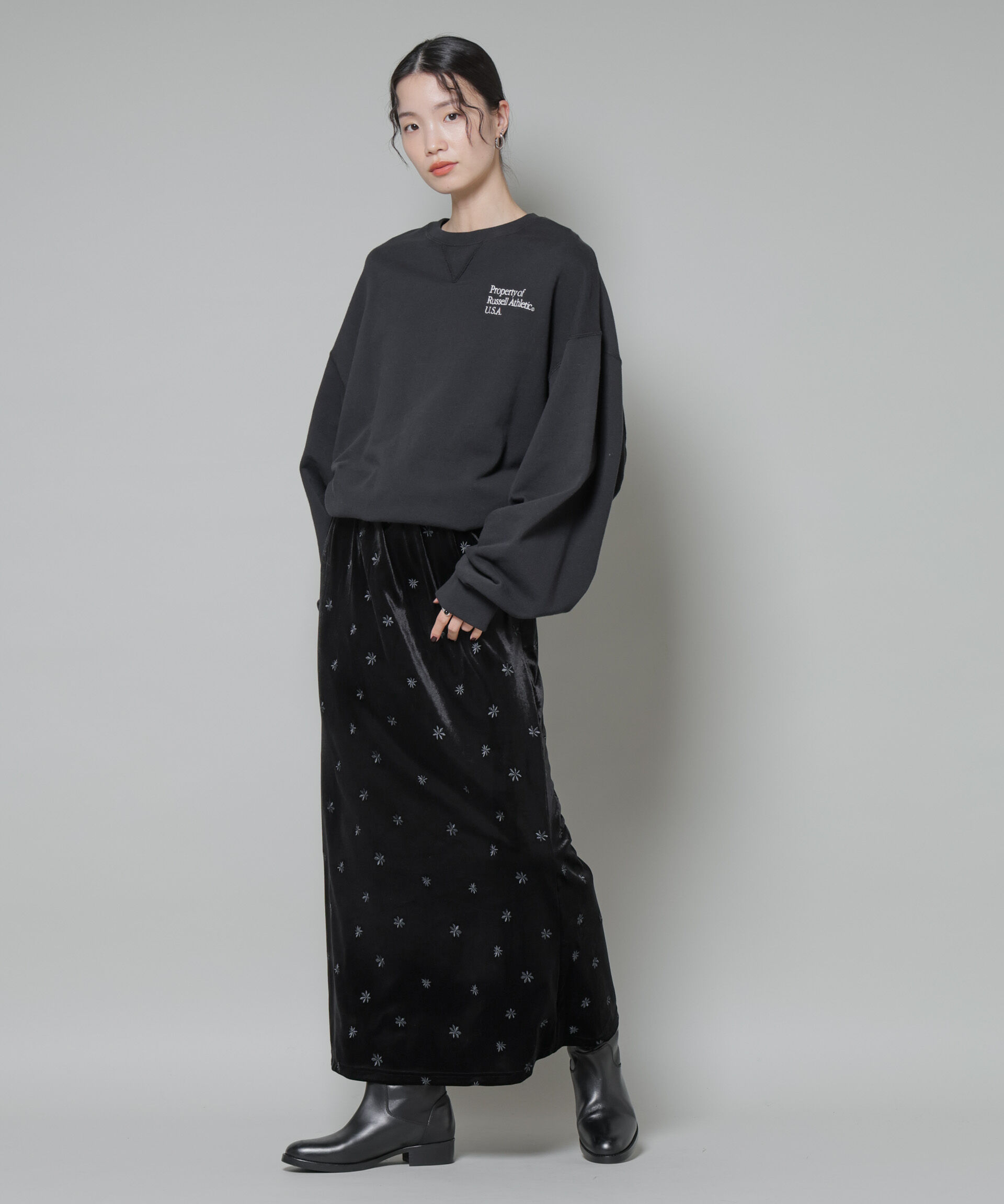 nano･universe「刺繍ベロアカットナロースカート(セットアップ可)」|スカート|