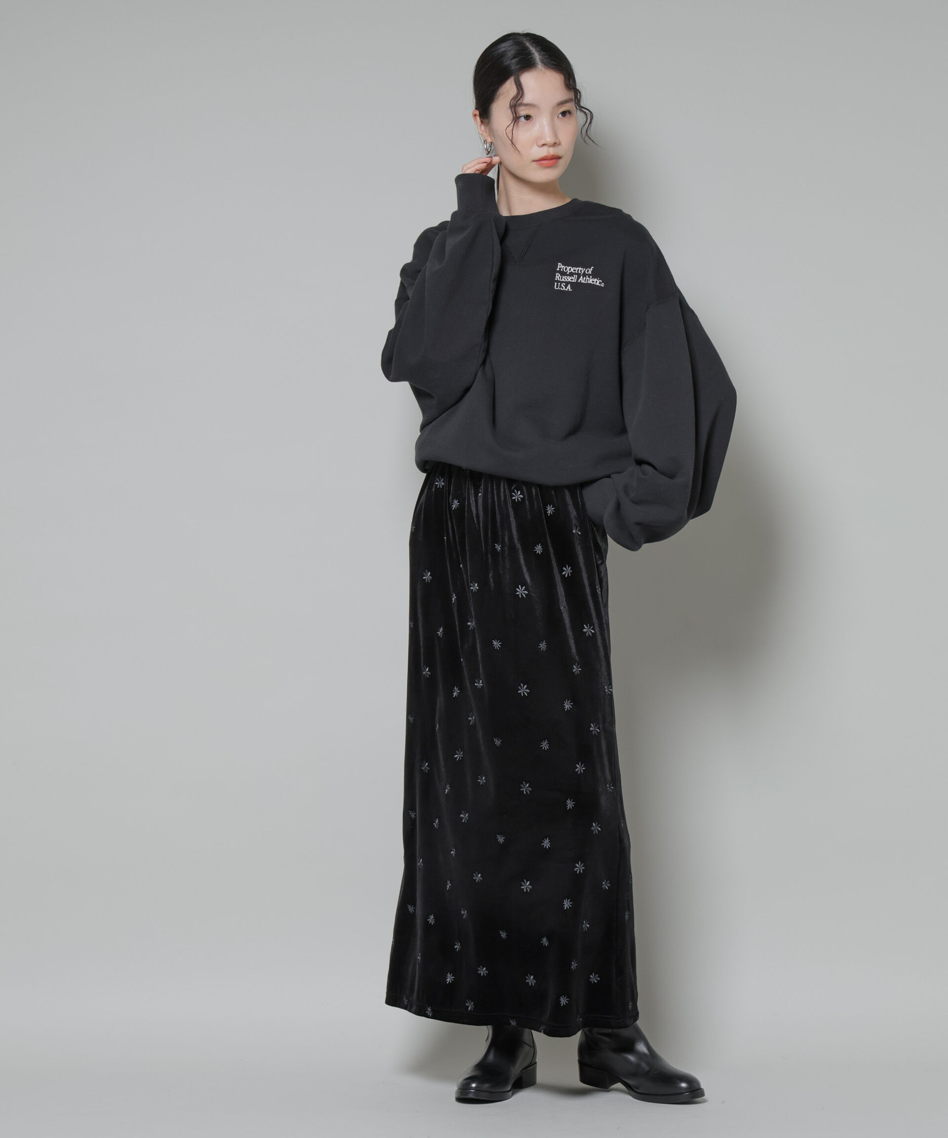 nano･universe「刺繍ベロアカットナロースカート(セットアップ可)」|スカート|