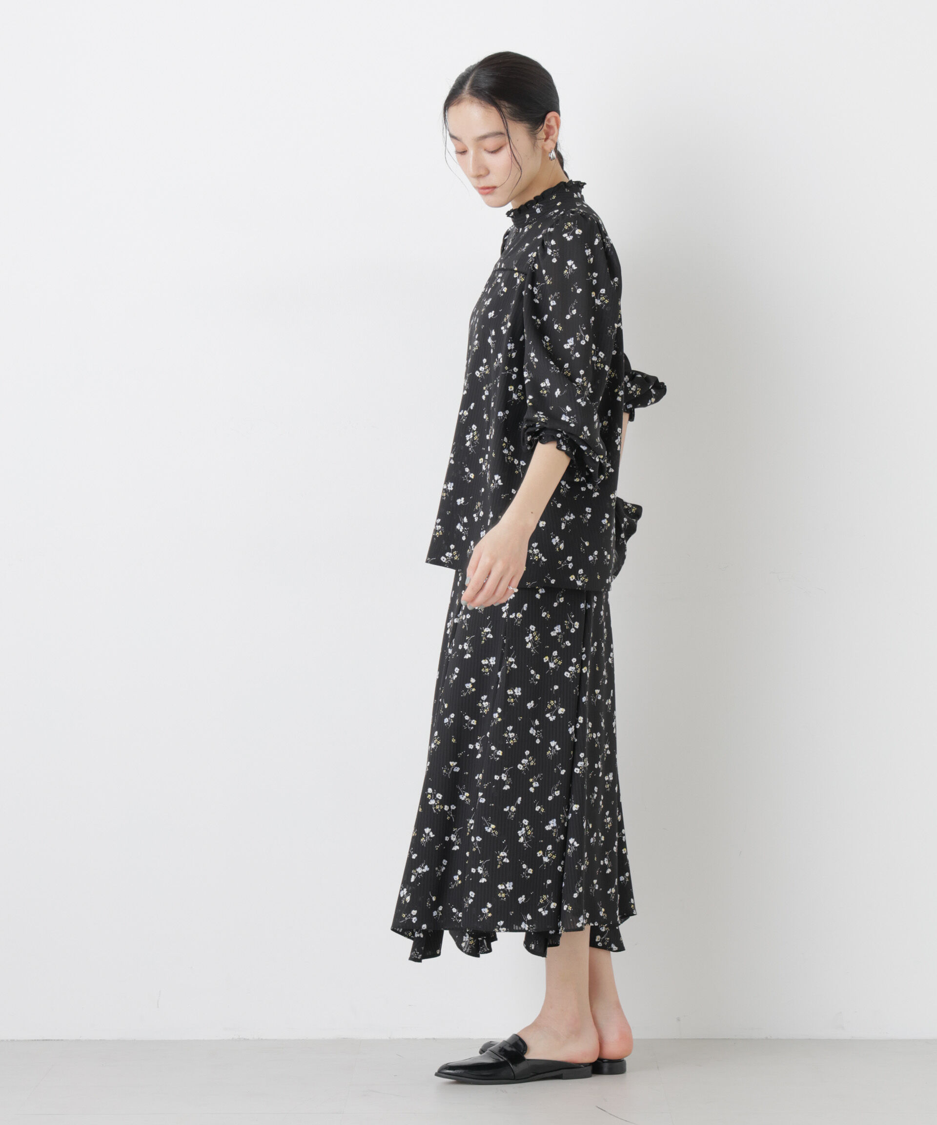 nano･universe「フラワープリントイレヘムタックフレアスカート(セットアップ可)」|スカート|