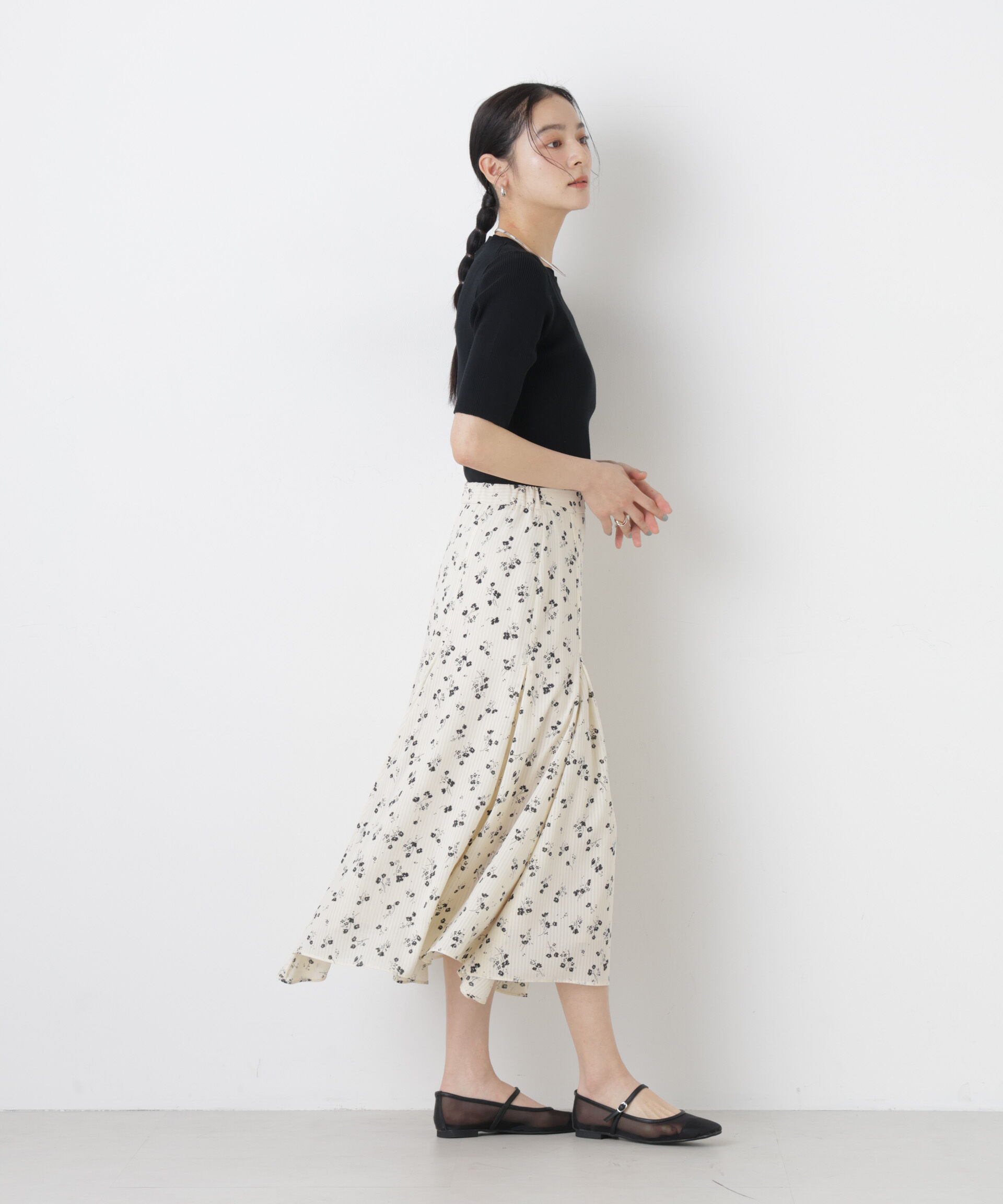 nano･universe「フラワープリントイレヘムタックフレアスカート(セットアップ可)」|スカート|