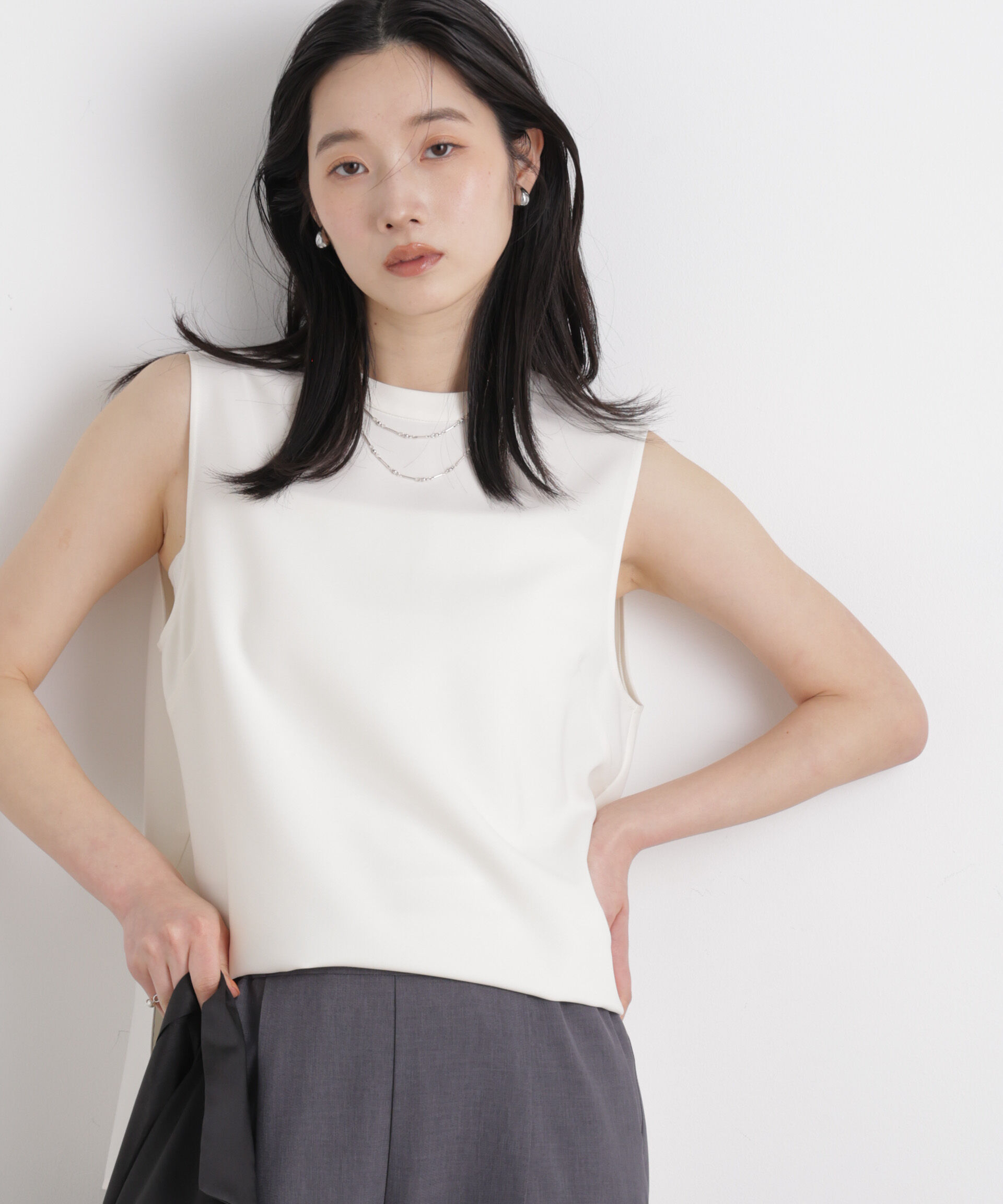 nano･universe「DressT/スタンドカラーノースリーブブラウス」|シャツ・ブラウス|