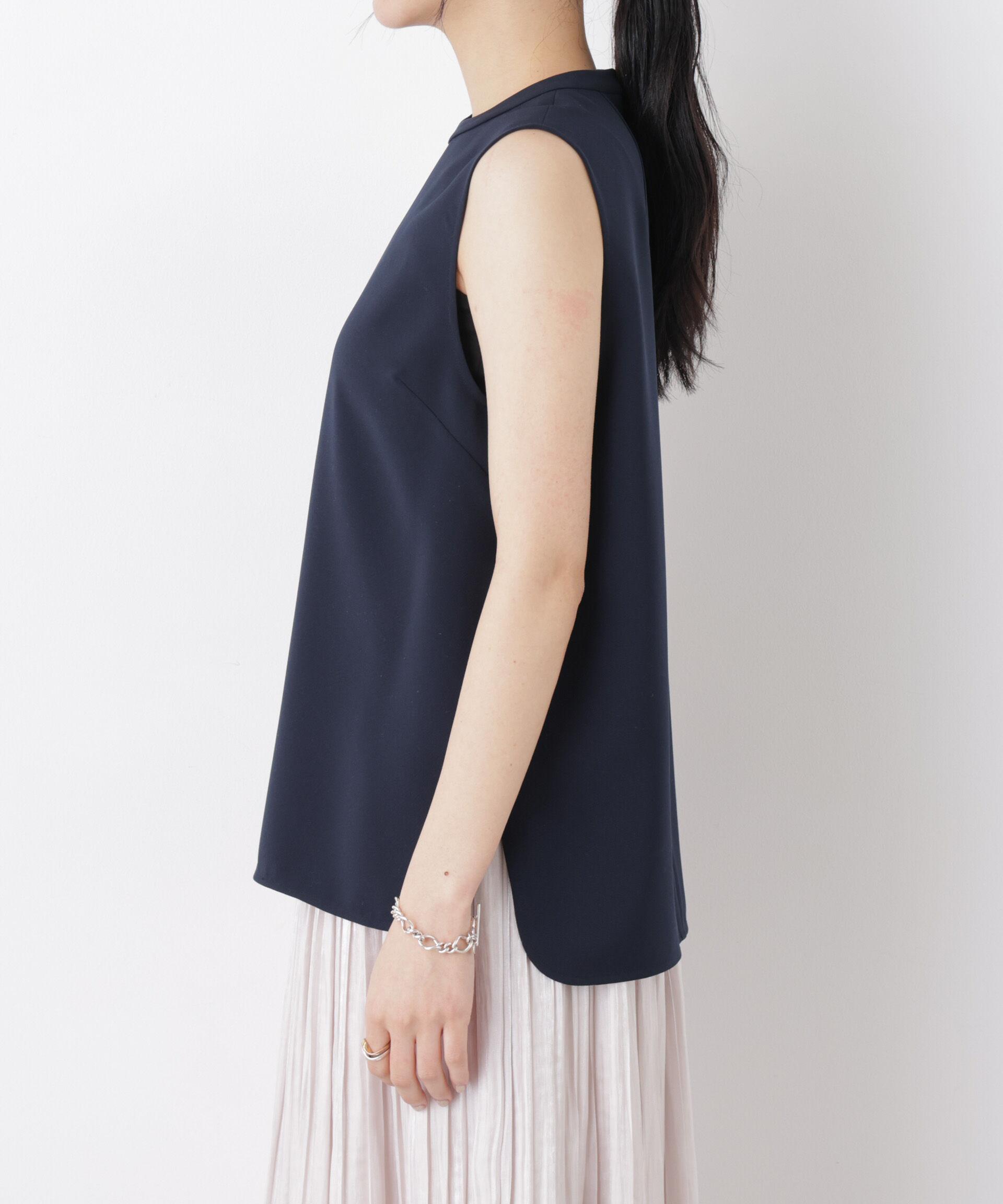 nano･universe「DressT/スタンドカラーノースリーブブラウス」|シャツ・ブラウス|