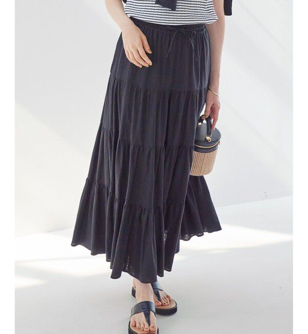 23区「【SLOW/一部店舗限定】ブライトリネン  ティアード スカート」|スカート|ブラック系