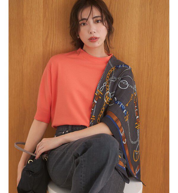 23区「【洗える/吊り干しOK】ヴィスコースストレッチ パフスリーブ ニット」|ニット・セーター|オレンジ系