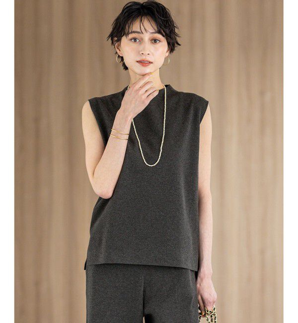 23区「【洗える/吊り干しOK】ヴィスコースストレッチ ノースリーブ ニット」|ニット・セーター|グレー系