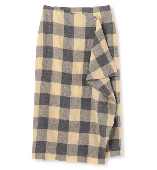 BEIGE,「HOBBS / フェイクレザーポケットウールチェックラップスカート」|スカート|
