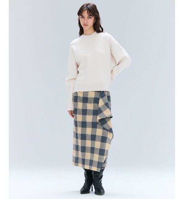 BEIGE,「HOBBS / フェイクレザーポケットウールチェックラップスカート」|スカート|