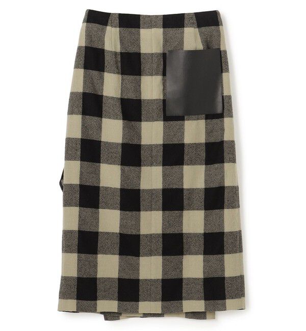 BEIGE,「HOBBS / フェイクレザーポケットウールチェックラップスカート」|スカート|